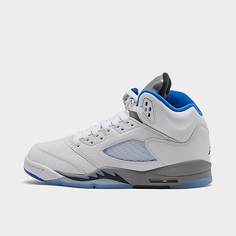 Nike Jordan Big Kids' Air Retro 5 Basketball Shoes Size 6.5 Leather/suede In White/hyper Royal/stealth/black