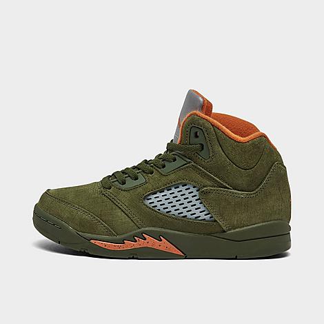 Shop Nike Jordan Little Kids' Air Retro 5 Basketball Shoes In Army Olive/solar Orange