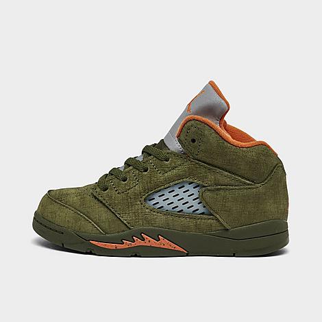 Shop Nike Jordan Kids' Toddler Air Retro 5 Basketball Shoes In Army Olive/solar Orange