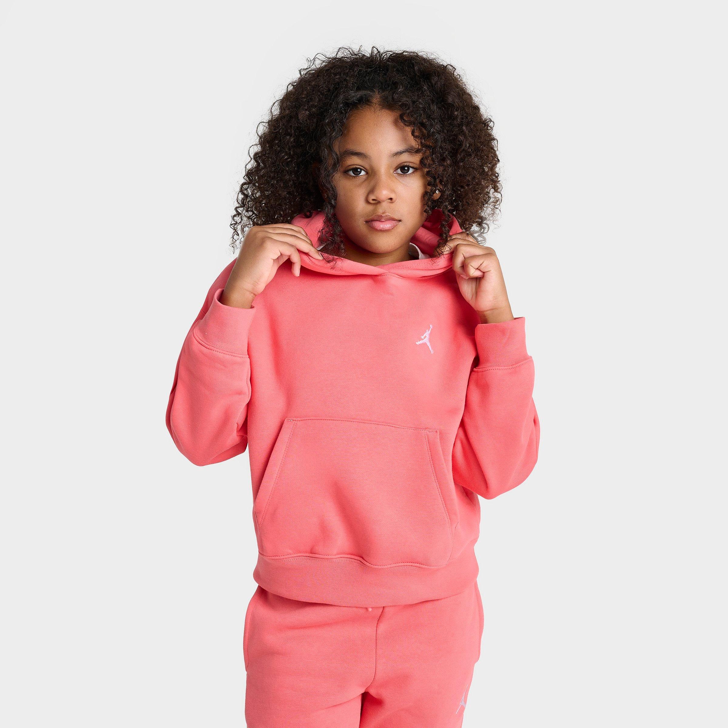 Jordan Girls' Big Kids' Brooklyn Essentials Pullover Hoodie in Pink/Peach Size Small Cotton/Polyester/Fleece