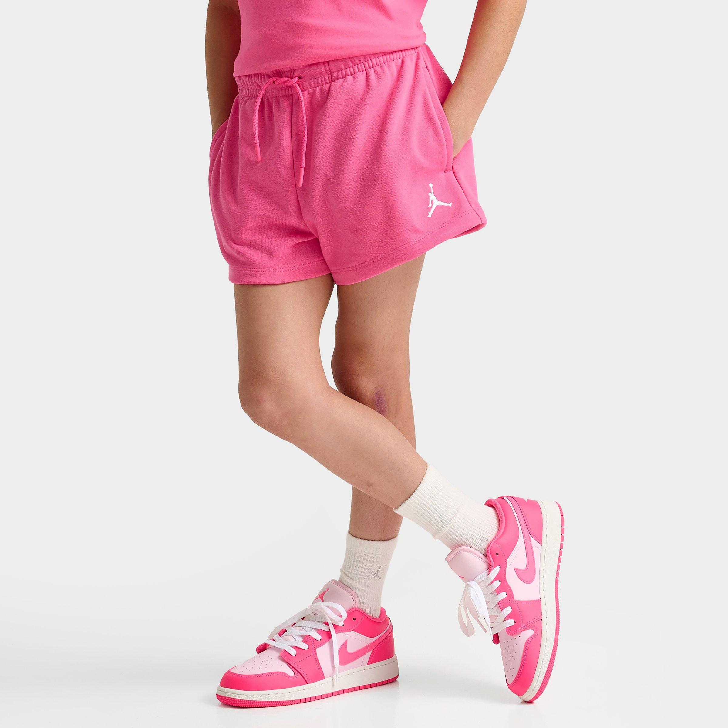 Jordan Girls' Essentials French Terry Shorts in Pink/Hyper Pink Size XL