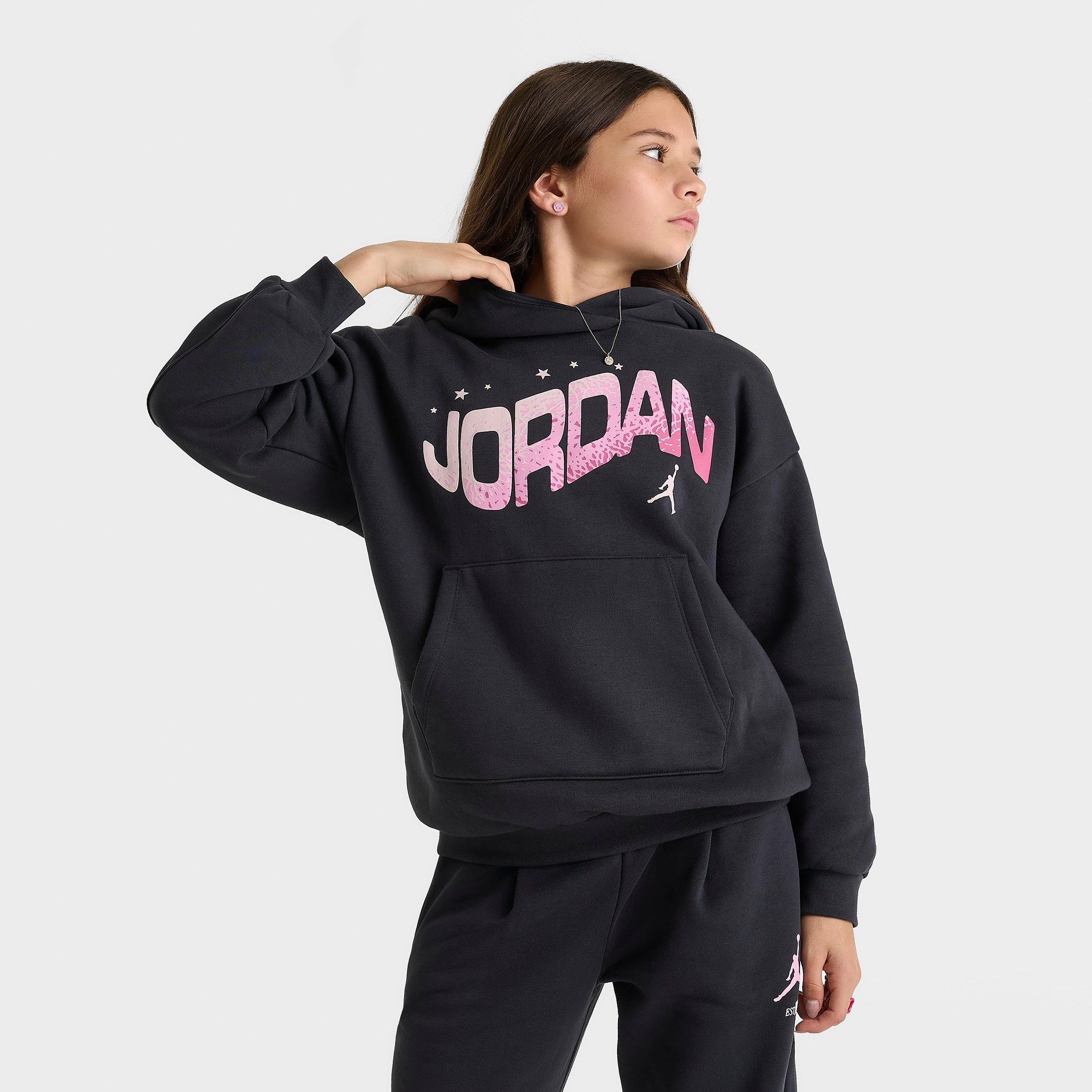 Jordan Girls' Big Kids Flight Club Bubble Pullover Hoodie in Off Noir Size: Small