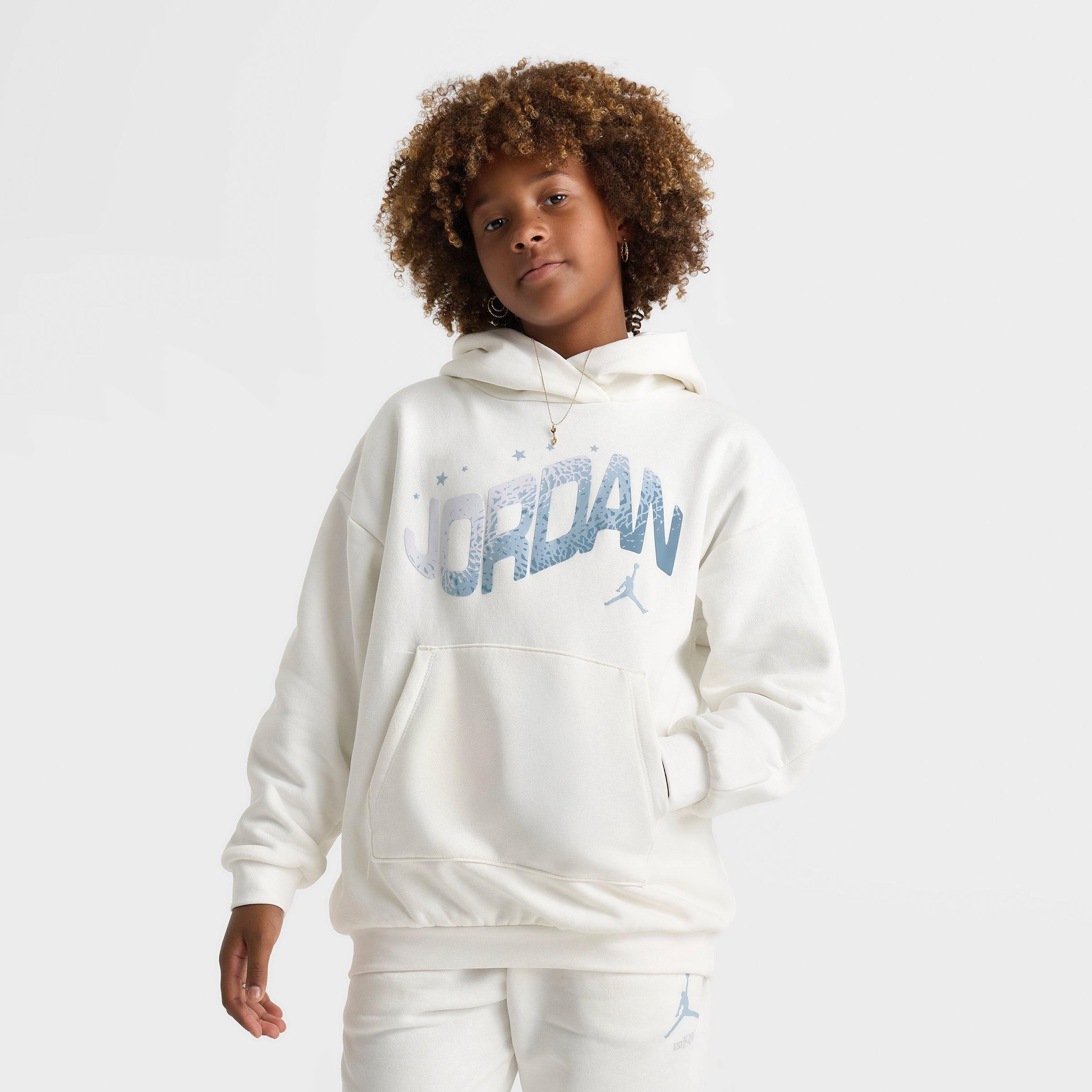 Jordan Girls' Big Kids Flight Club Bubble Pullover Hoodie in Sail Size: Small
