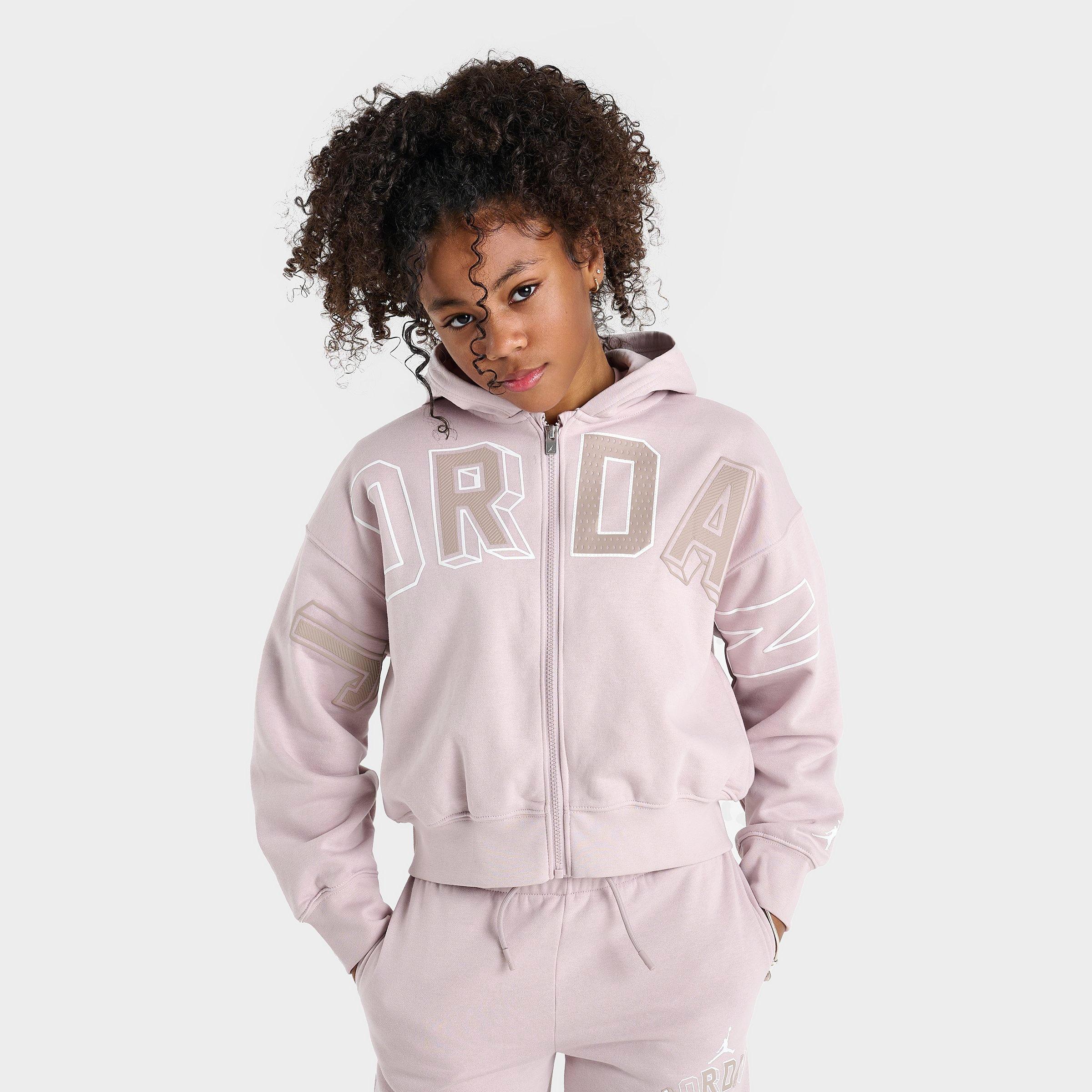 Jordan Girls' Big Kids Letterman Full-Zip Hoodie in Particle Rose Size: Small