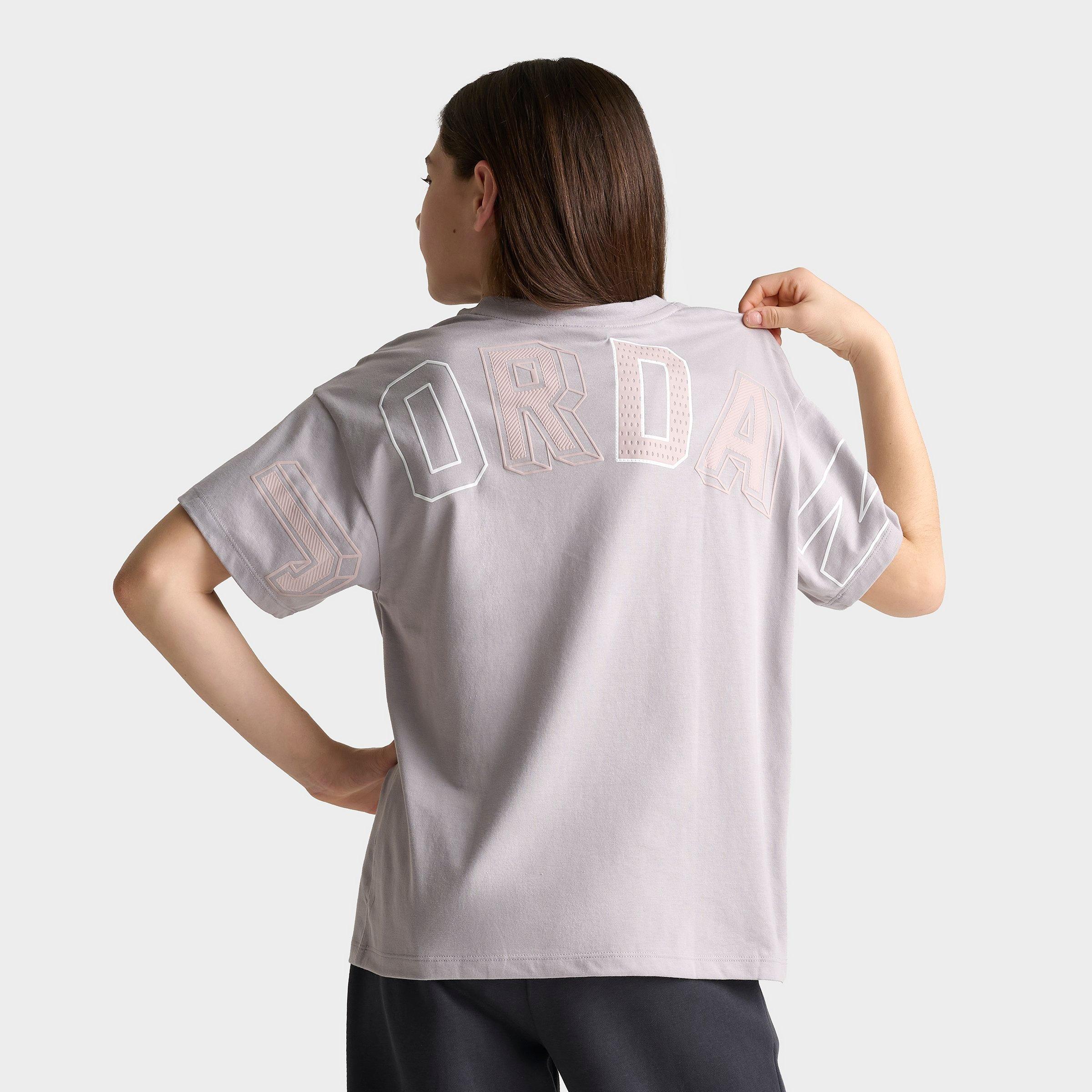 Jordan Girls' Big Kids Letterman T-Shirt in Atmosphere Grey Size: Small