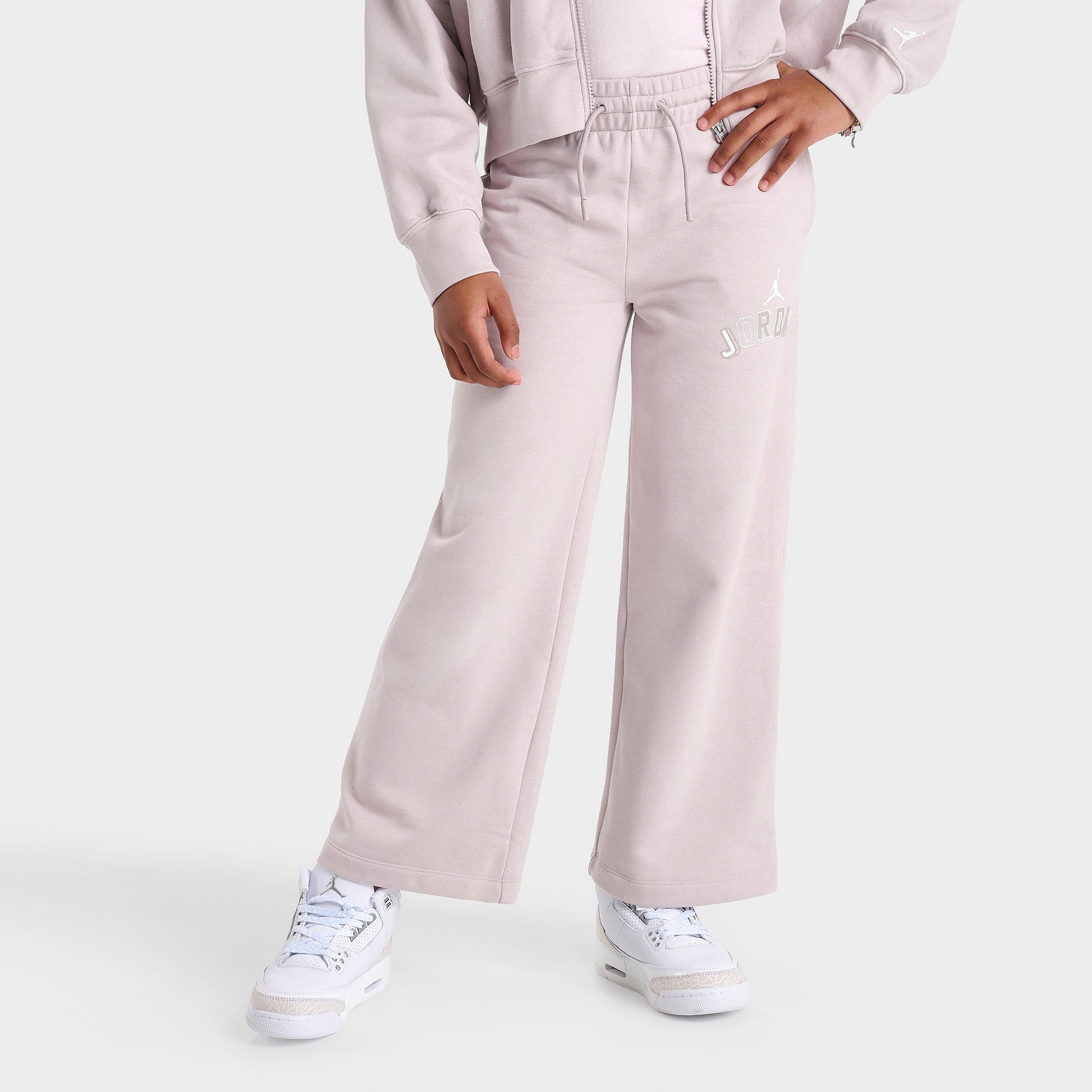 Jordan Girls' Big Kids Wide Leg Fleece Pants in Particle Rose Size: Small