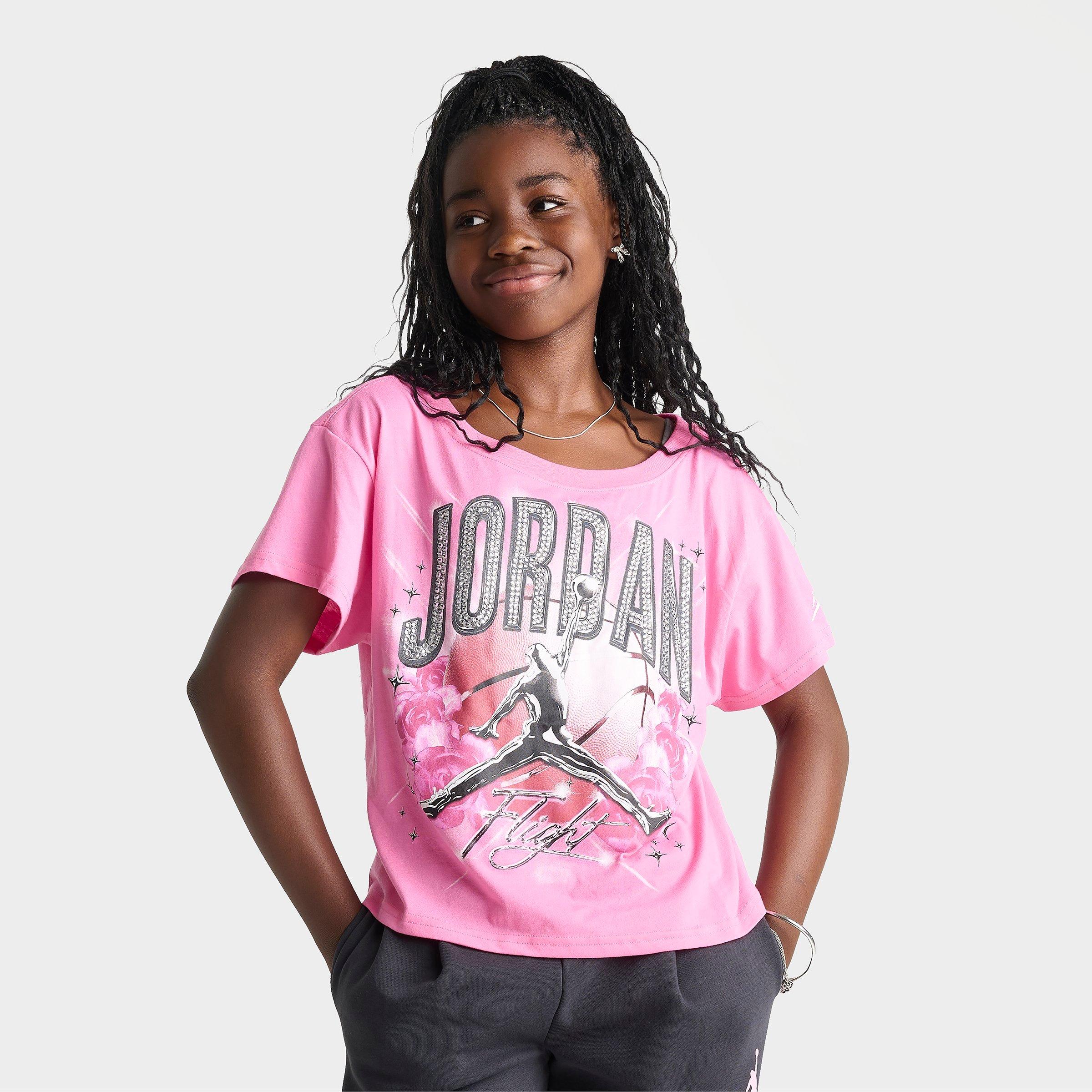 Jordan Girls' Big Kids Rebel Rose Cropped T-Shirt in Gym Pink Size: Small
