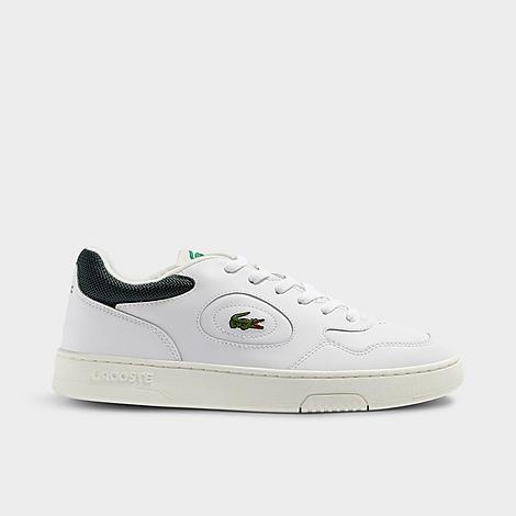 Shop Lacoste Men's Lineset Leather Low Casual Shoes In White/dark Green