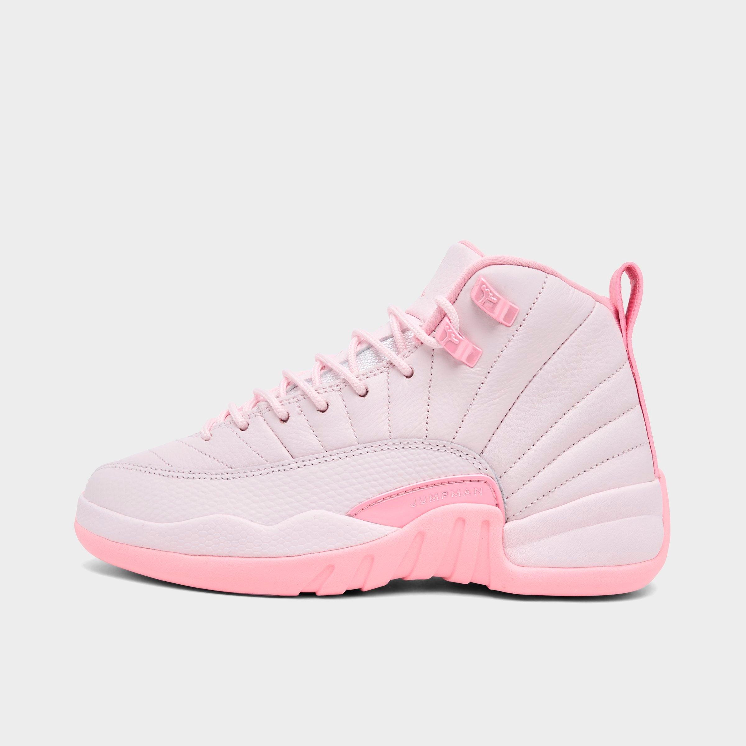 Jordan Girls' Big Kids Air Retro 12 Basketball Shoes in Pearl Pink/Medium Soft Pink Size: 3.5
