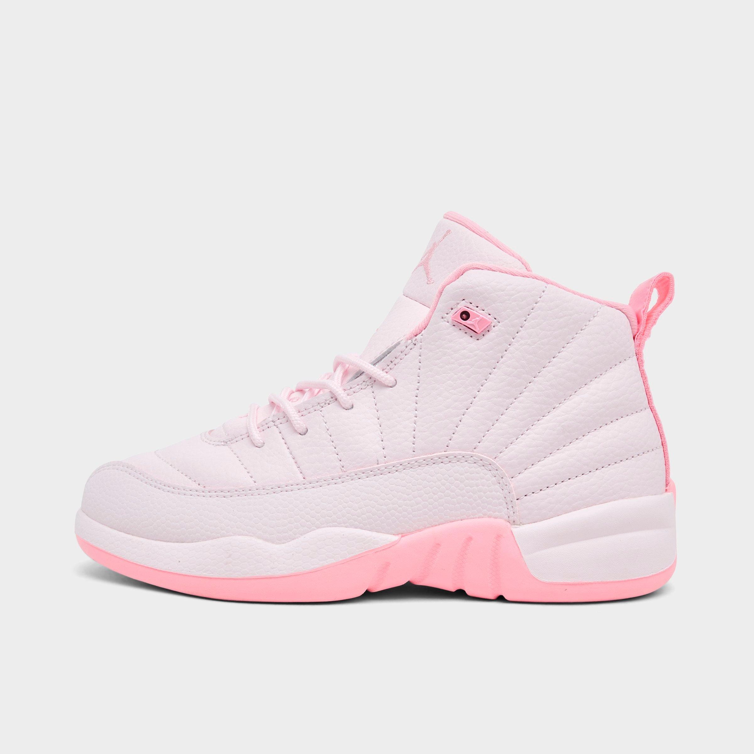 Jordan Girls' Little Kids Air Retro 12 Basketball Shoes in Pearl Pink/Medium Soft Pink Size: 10.5