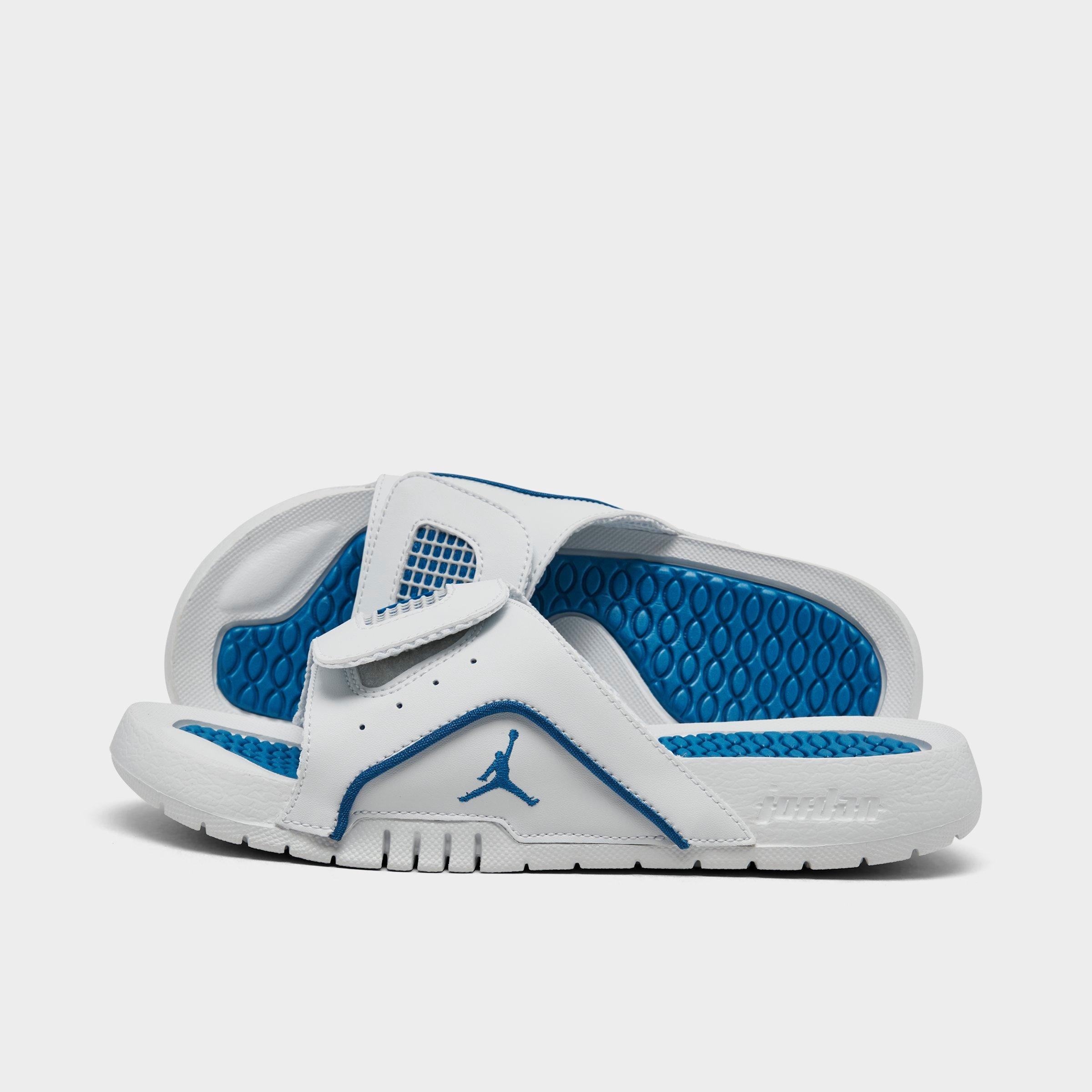 Jordan Boys Big Kids Hydro 4 Retro Slide Sandals in Off White/Neutral Grey/Industrial Blue Size: 4.0