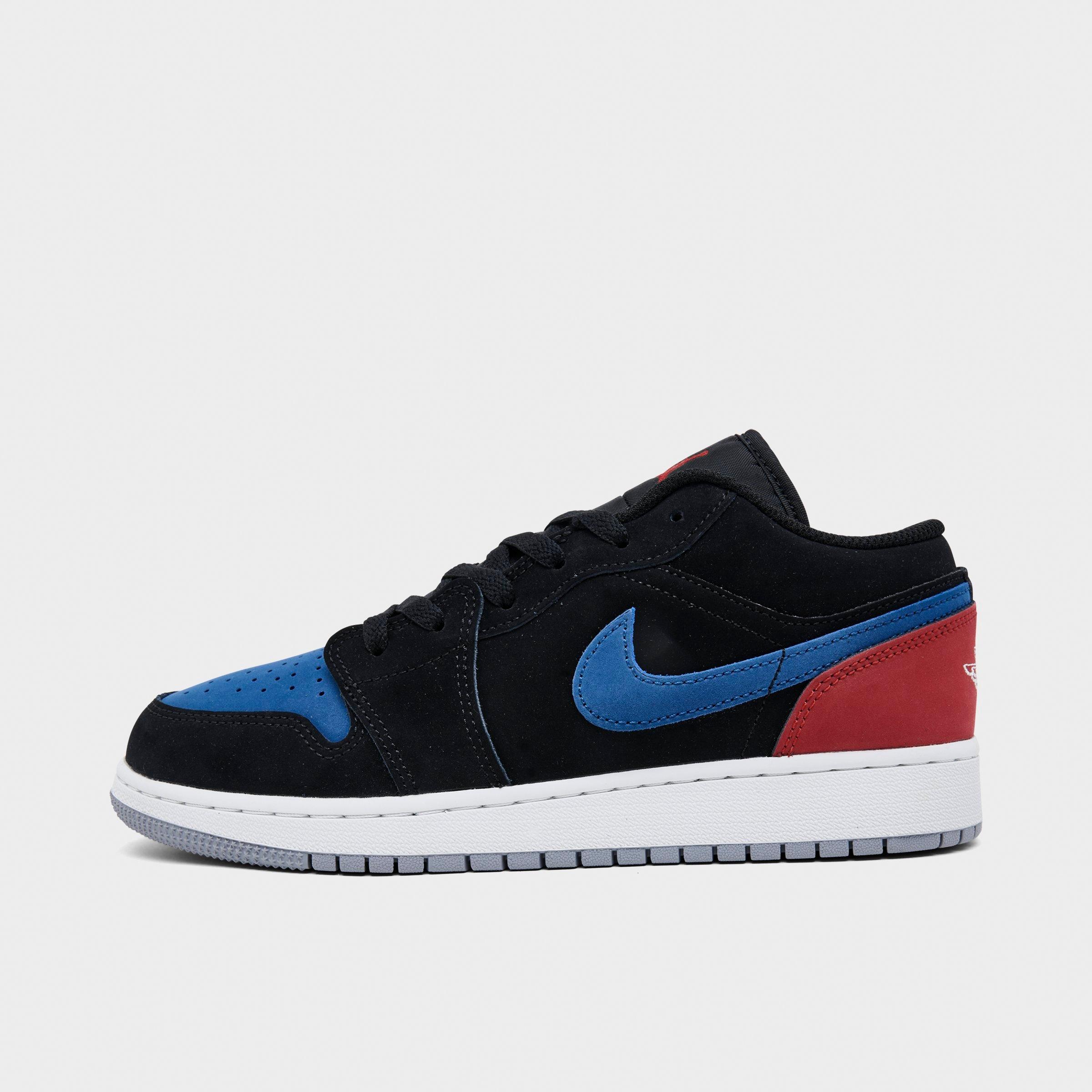 Jordan Big Kids Air Retro 1 Low Casual Shoes in Black/Summit White/True Blue Size: 7.0
