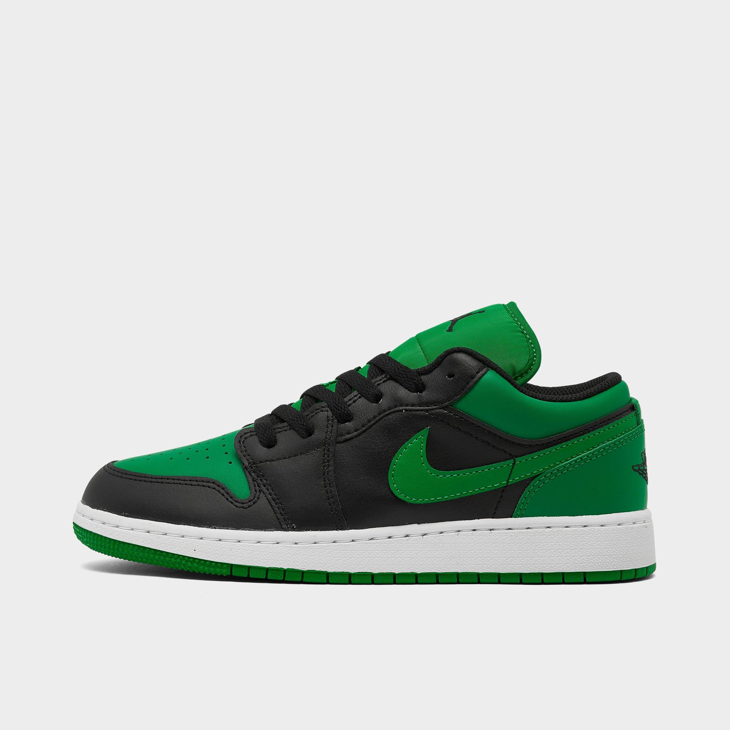 Nike Big Kids' Air Jordan Retro 1 Low Casual Shoes In Black/black/lucky Green/white