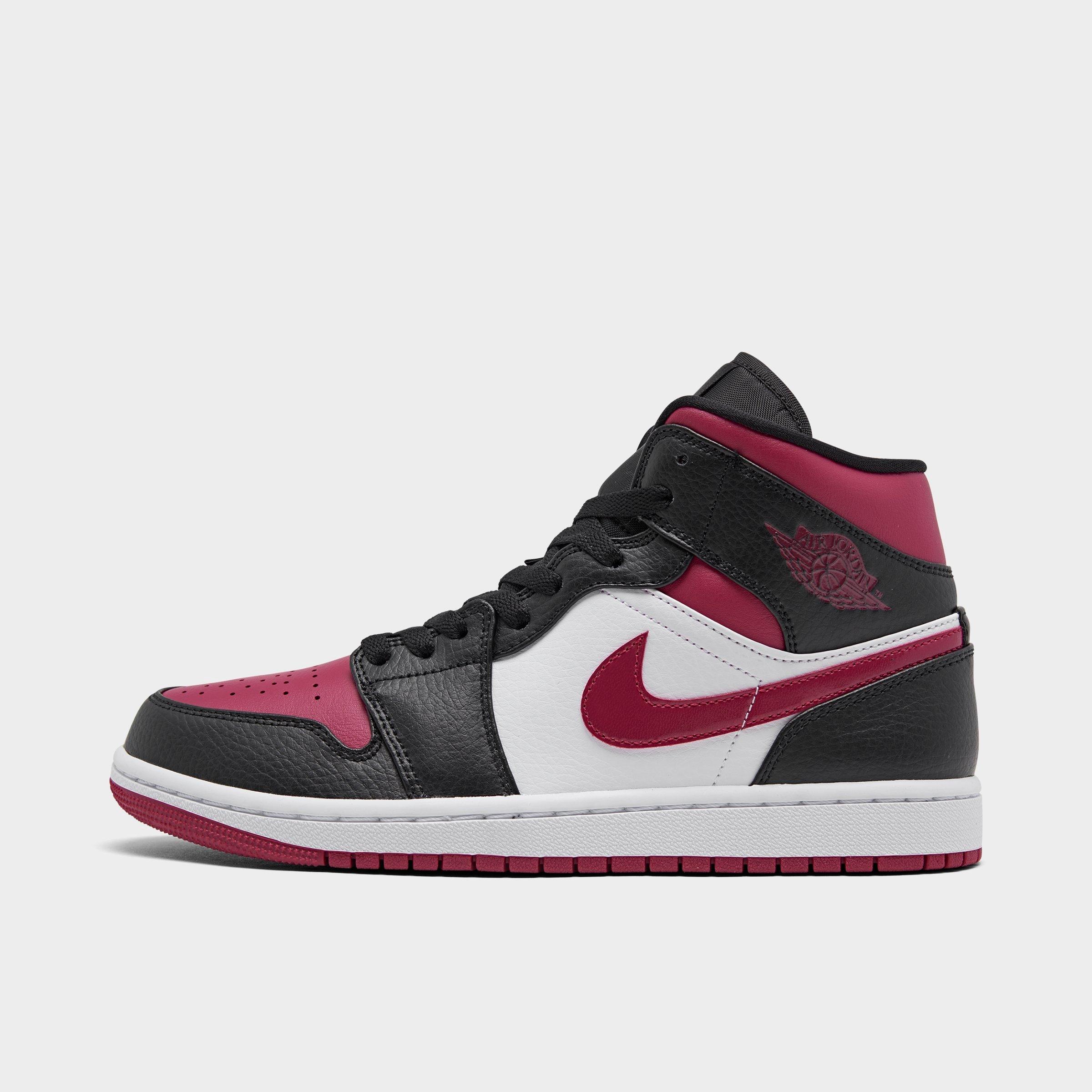 UPC 193654037659 product image for Men's Air Jordan Retro 1 Mid Casual Shoes in Black/Red Size 11.0 Leather | upcitemdb.com