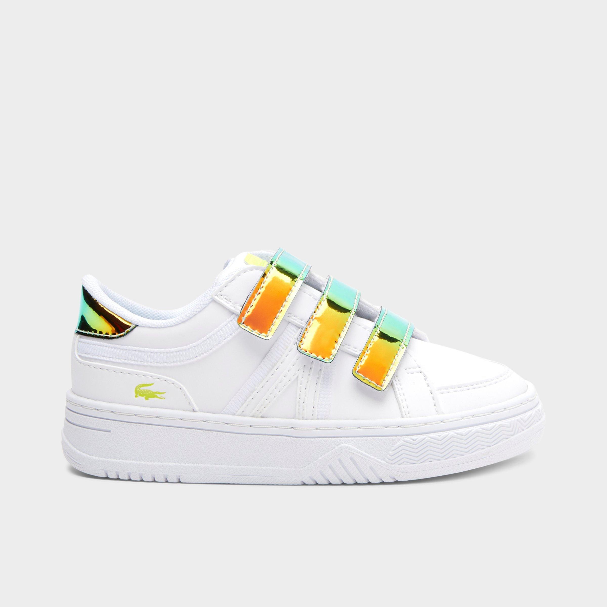 Lacoste Big Kids L001 Colorblock Hook-and-Loop Strap Shoes in Open White/Metallic Yellow Size: 3.0