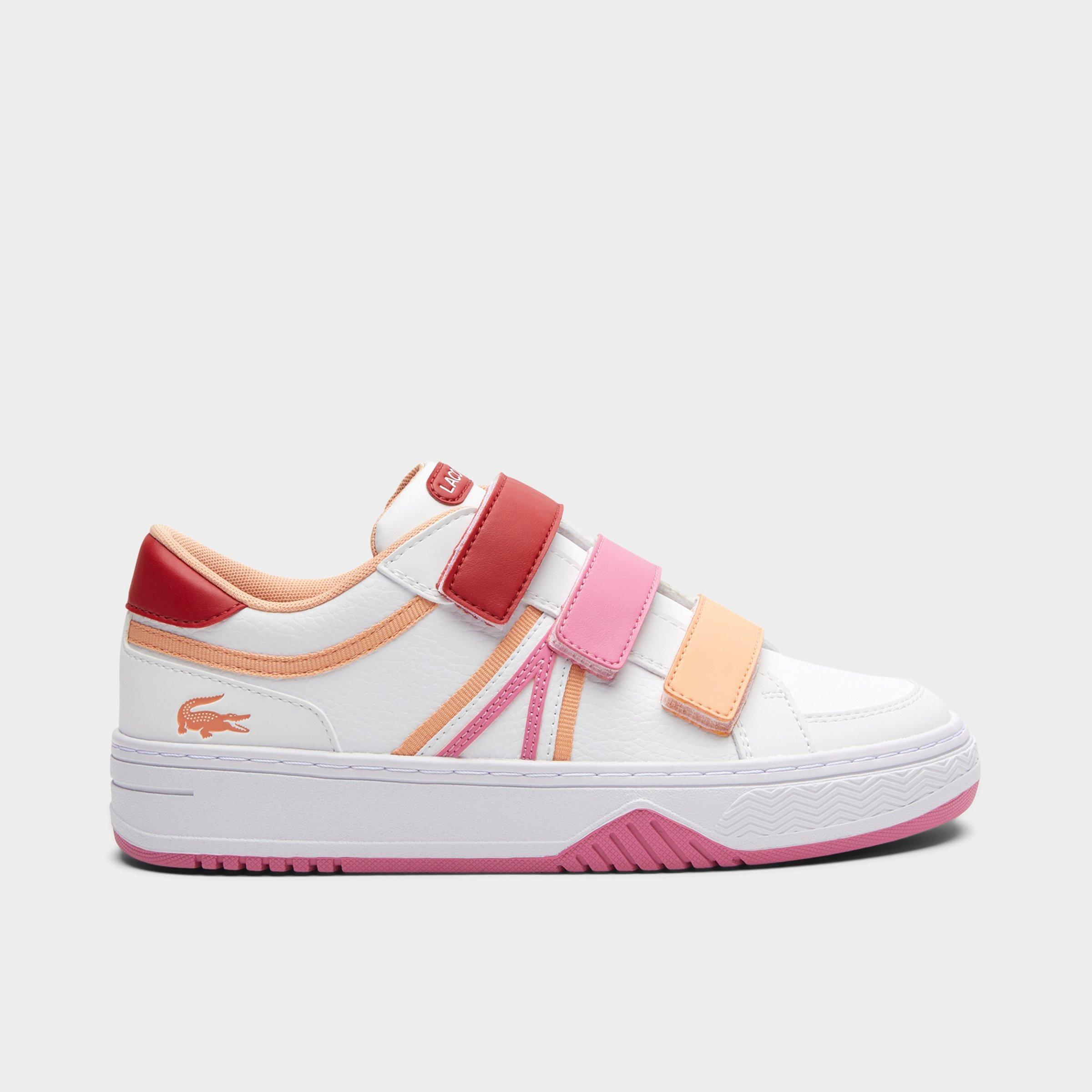 Lacoste Big Kids L001 Tri-Color Hook-and-Loop Strap Shoes in Open White/Red/Pink Size: 3.0