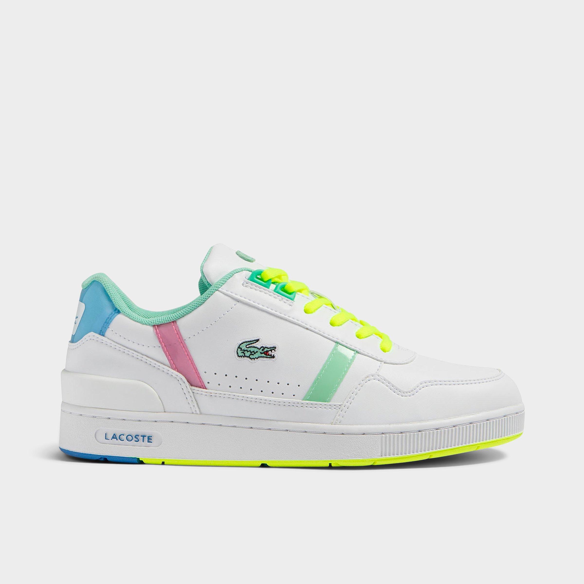Lacoste Big Kids T-Clip Multi-Color Casual Shoes in White/Mint/Yellow Size: 3.0
