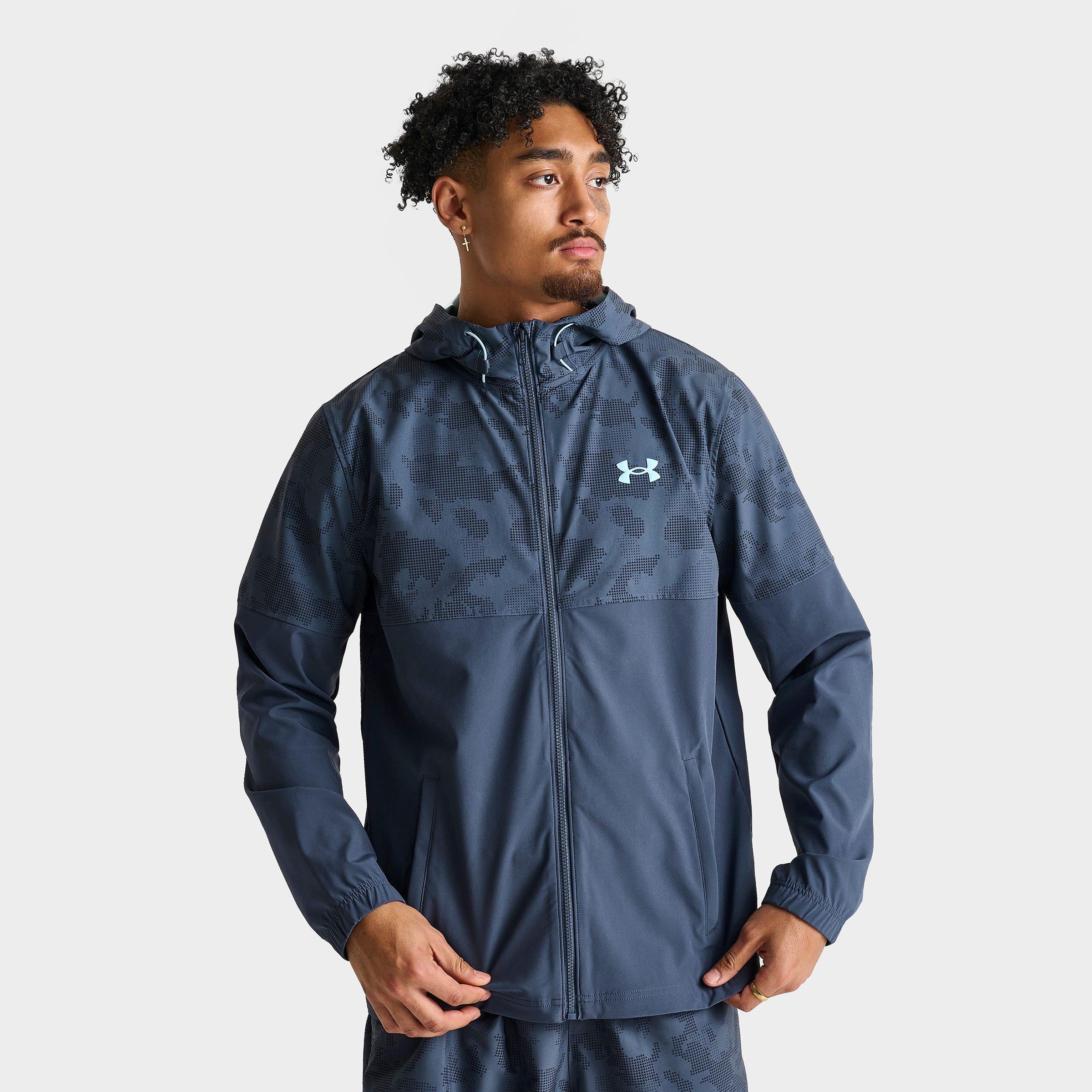 Under Armour Men's Woven Printed Jacket in Grey/Blue Size Medium 100% Polyester
