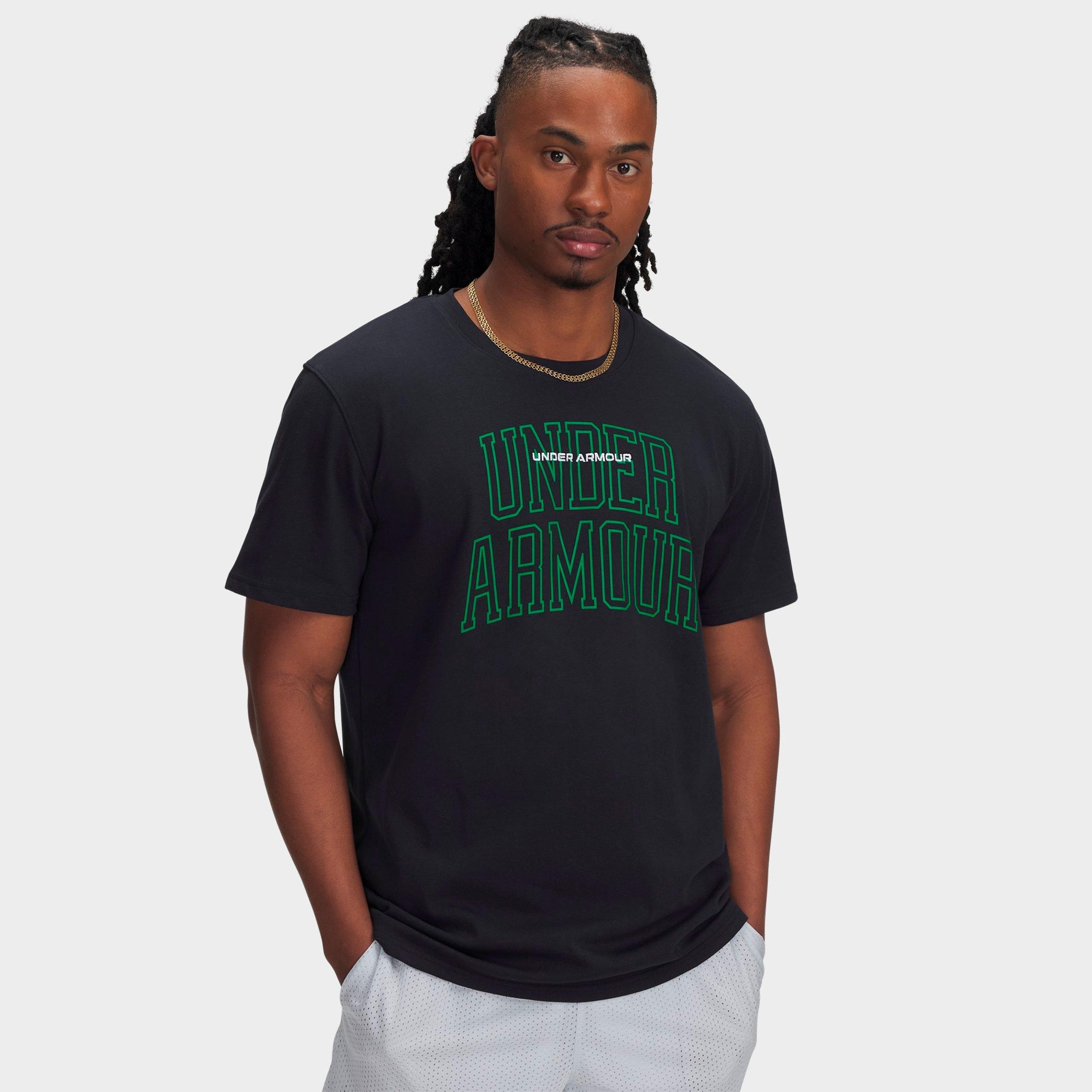 Under Armour Men's UA Heavyweight Varsity Mix T-Shirt in Black/Team Kelly Green Size: XS