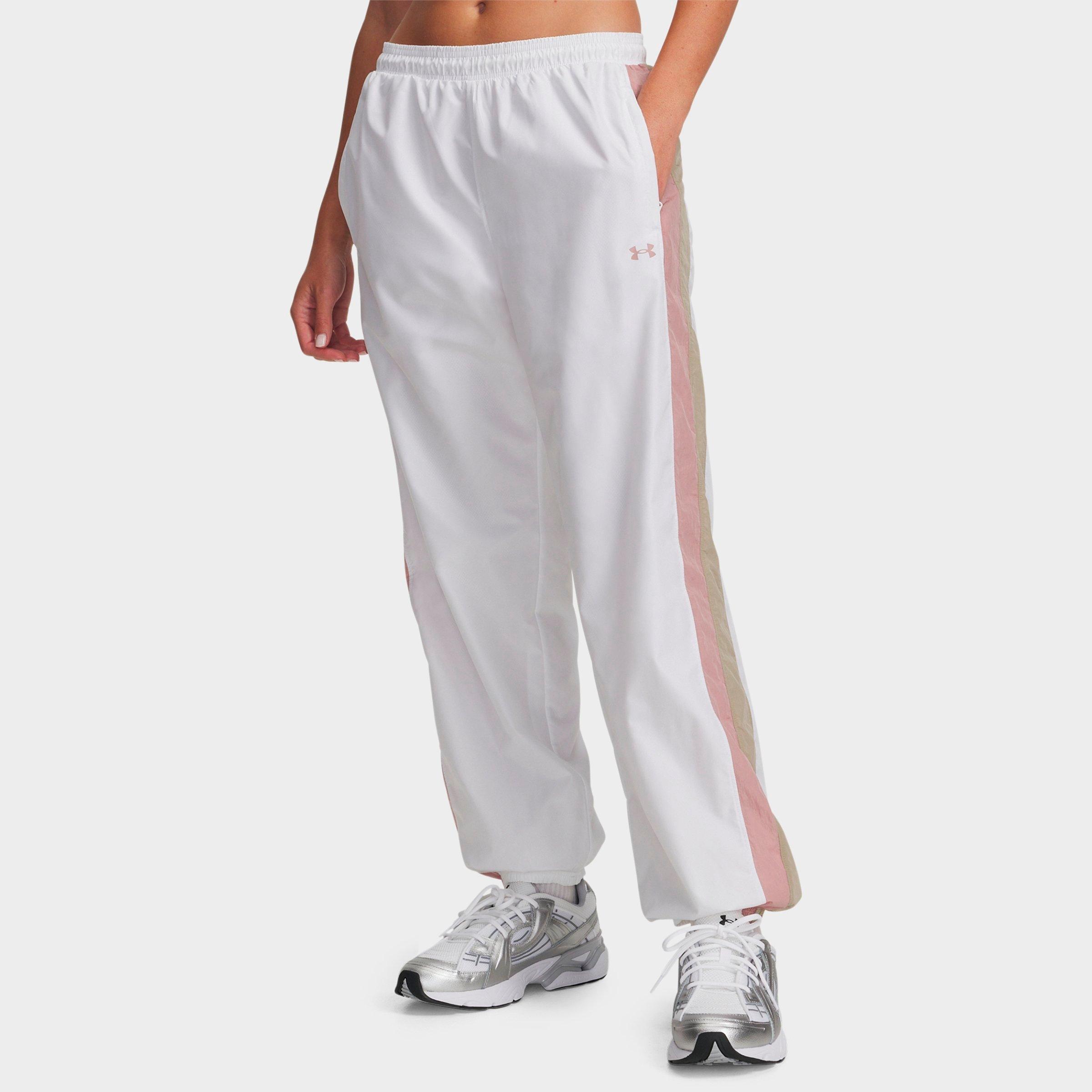 Under Armour Women's Icon Crinkle Woven Pants in White/City Khaki/Tourmaline Pink Size: Large