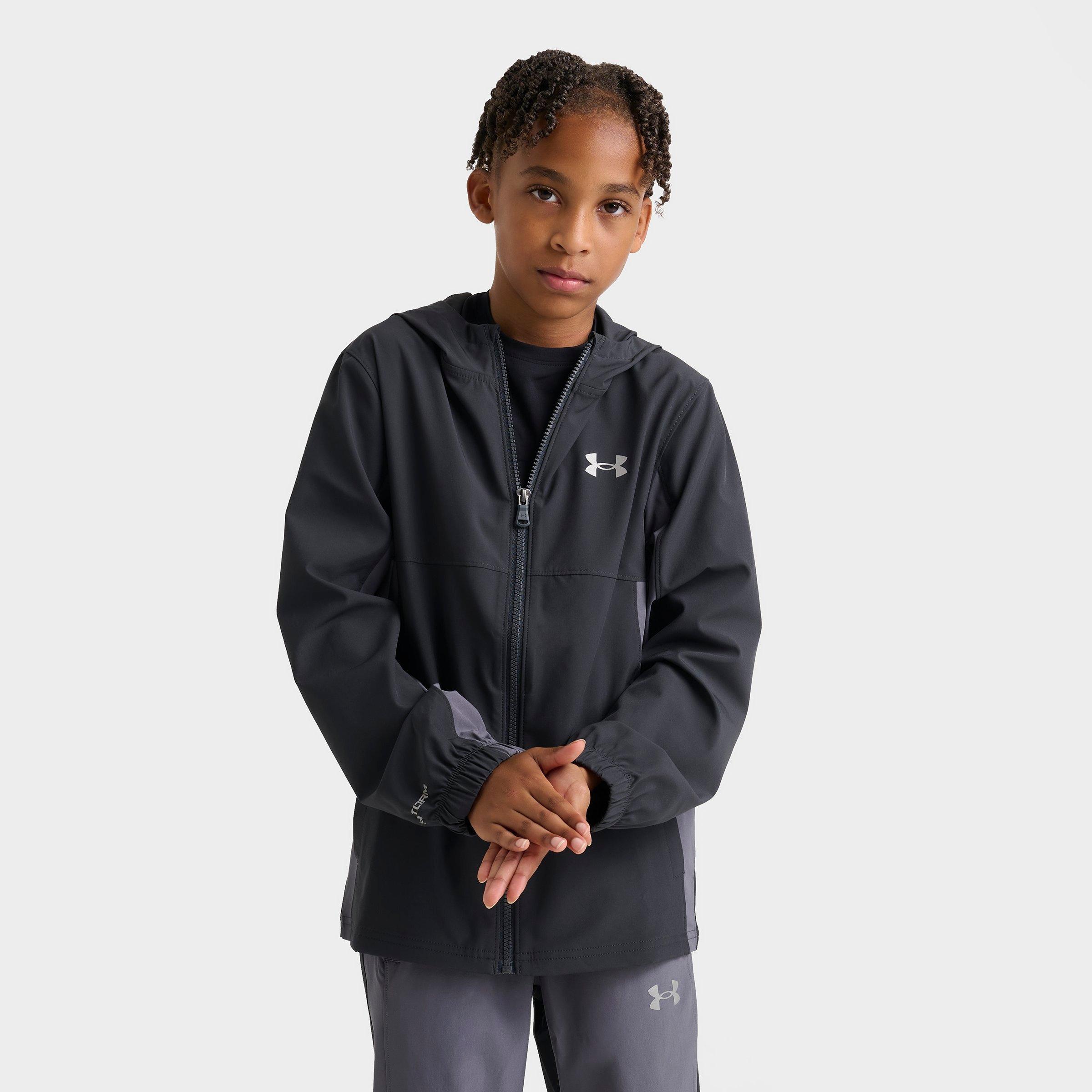 Under Armour Big Kids Storm Woven Jacket in Black/Dark Grey Size: Small