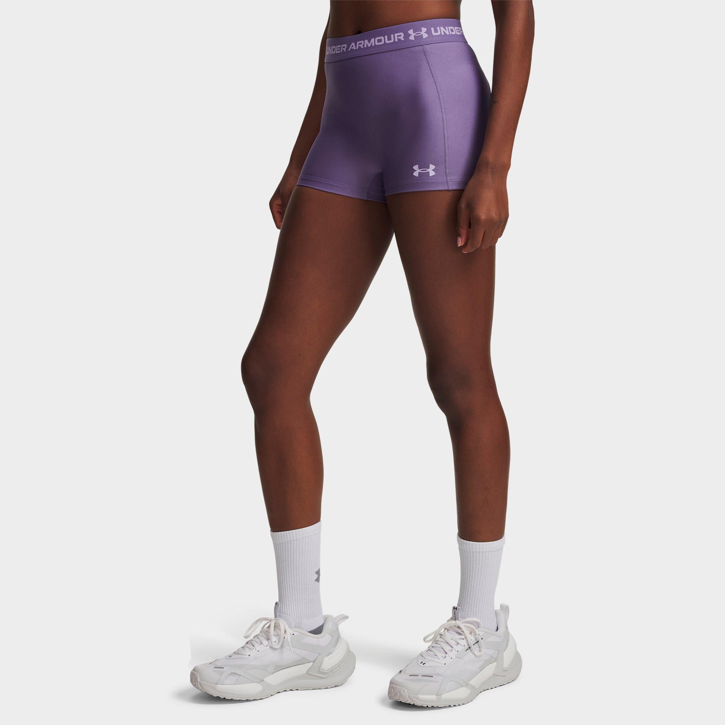 Under Armour Women's Heatgear Shorty 3-Inch Shorts in Purple Luxe/Purple Crest Size: Large