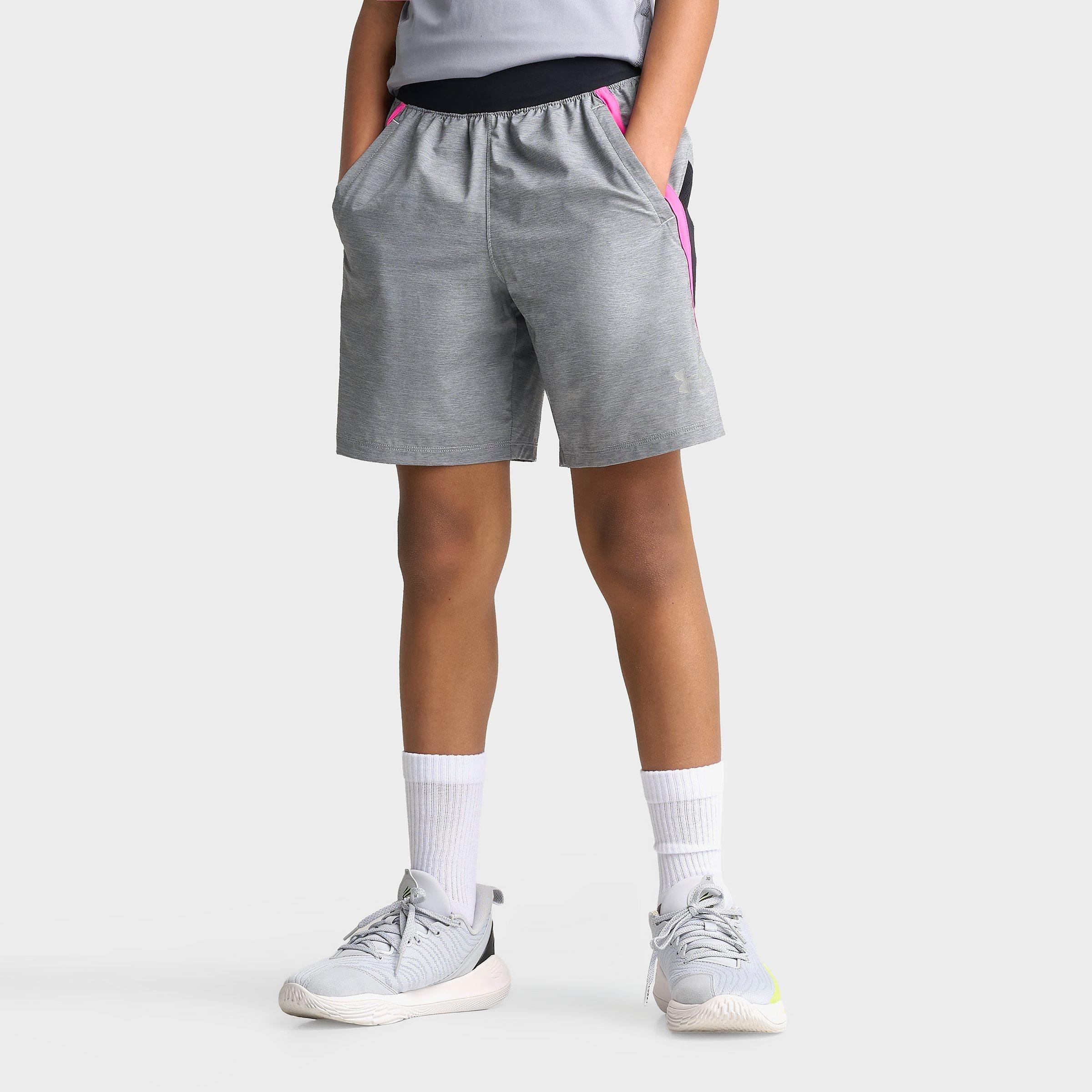 Under Armour Big Kids Launch Shorts in Mod Grey Heather/Black/Rebel Pink Size: Small