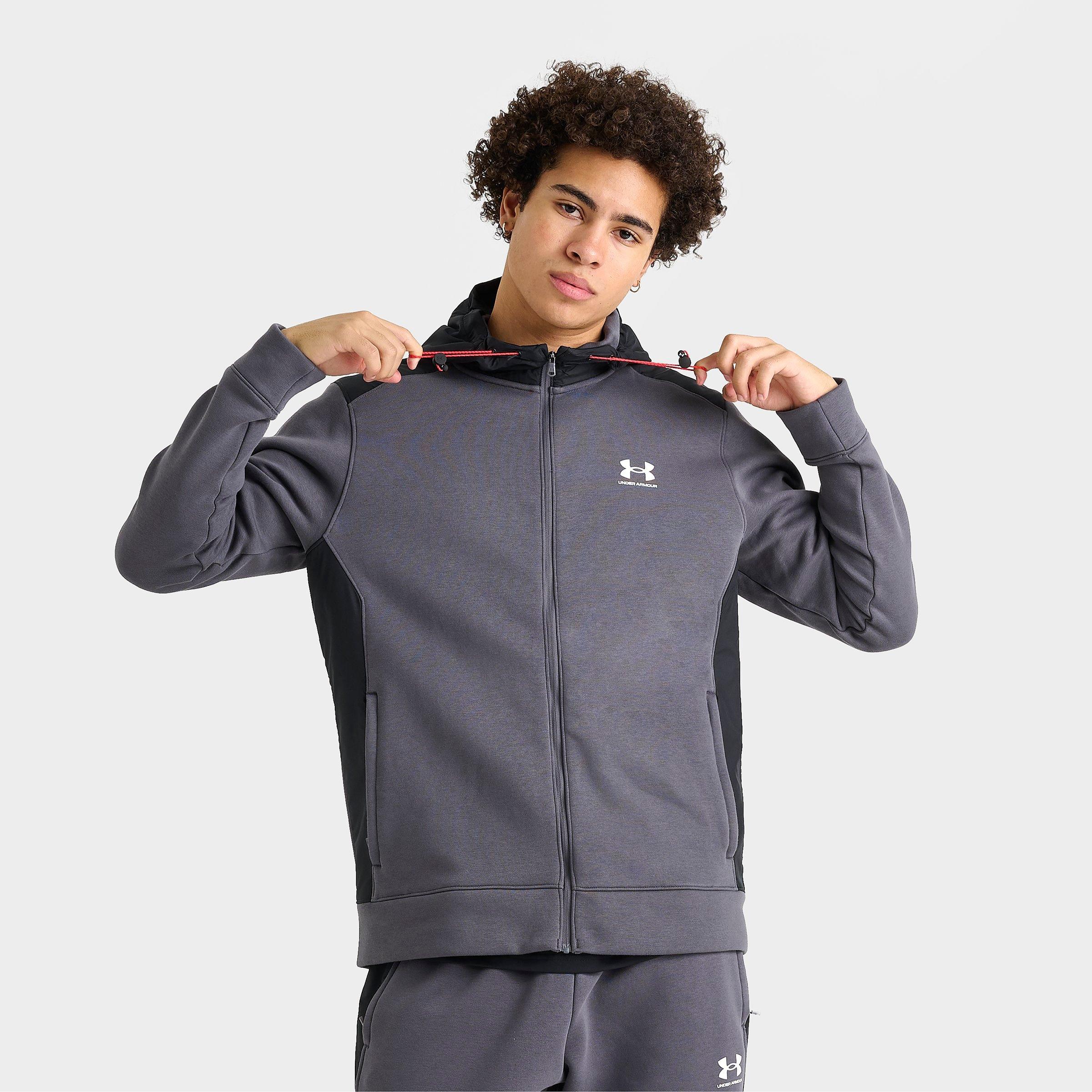 Under Armour Men's Icon Fleece Blocked Full-Zip Hoodie in Castlerock/Black/White Size: Small