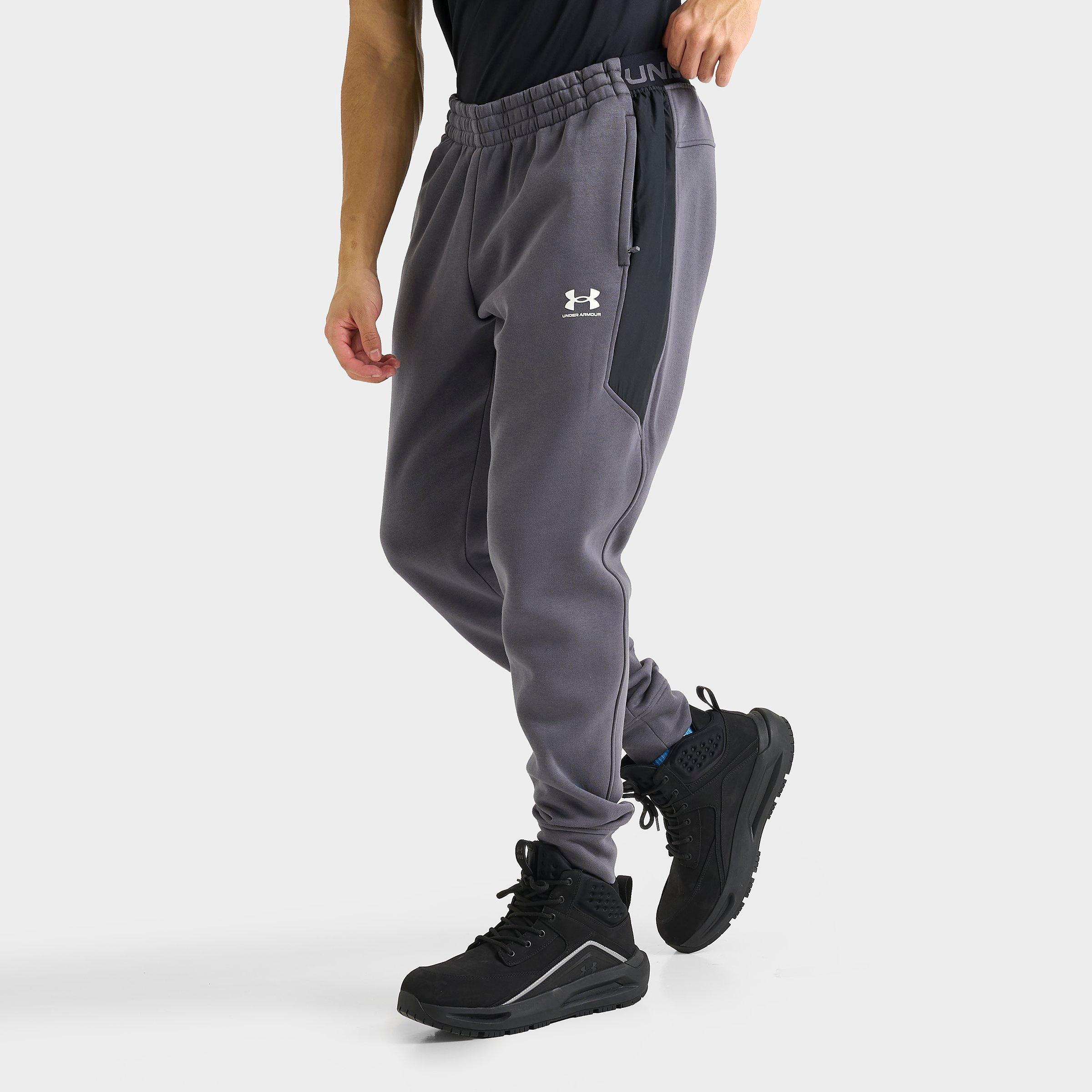 Under Armour Men's Icon Fleece Blocked Jogger Pants in Castlerock/Black/White Size: Small