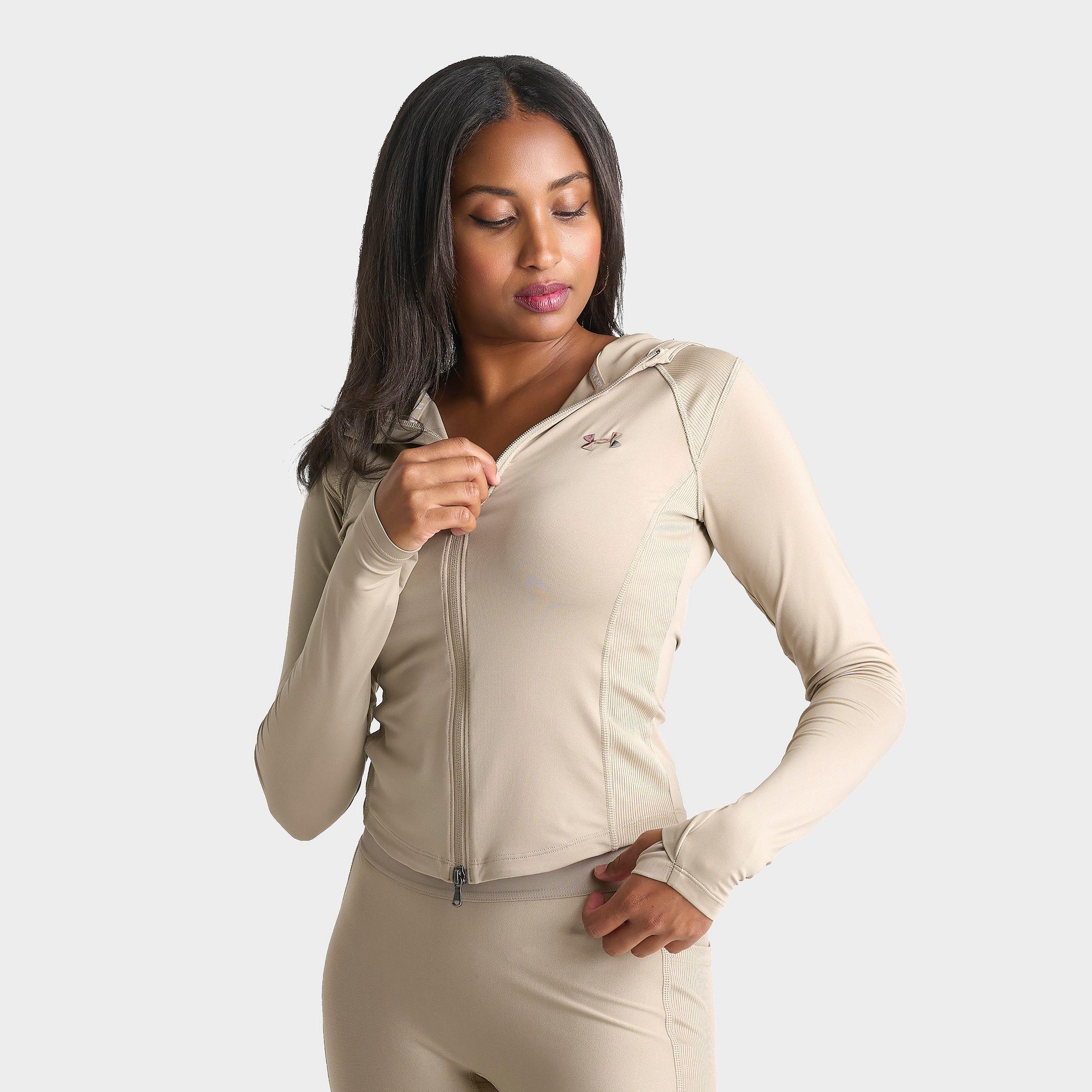Under Armour Women's Rib Luxe Full-Zip Hoodie in City Khaki Size: Medium