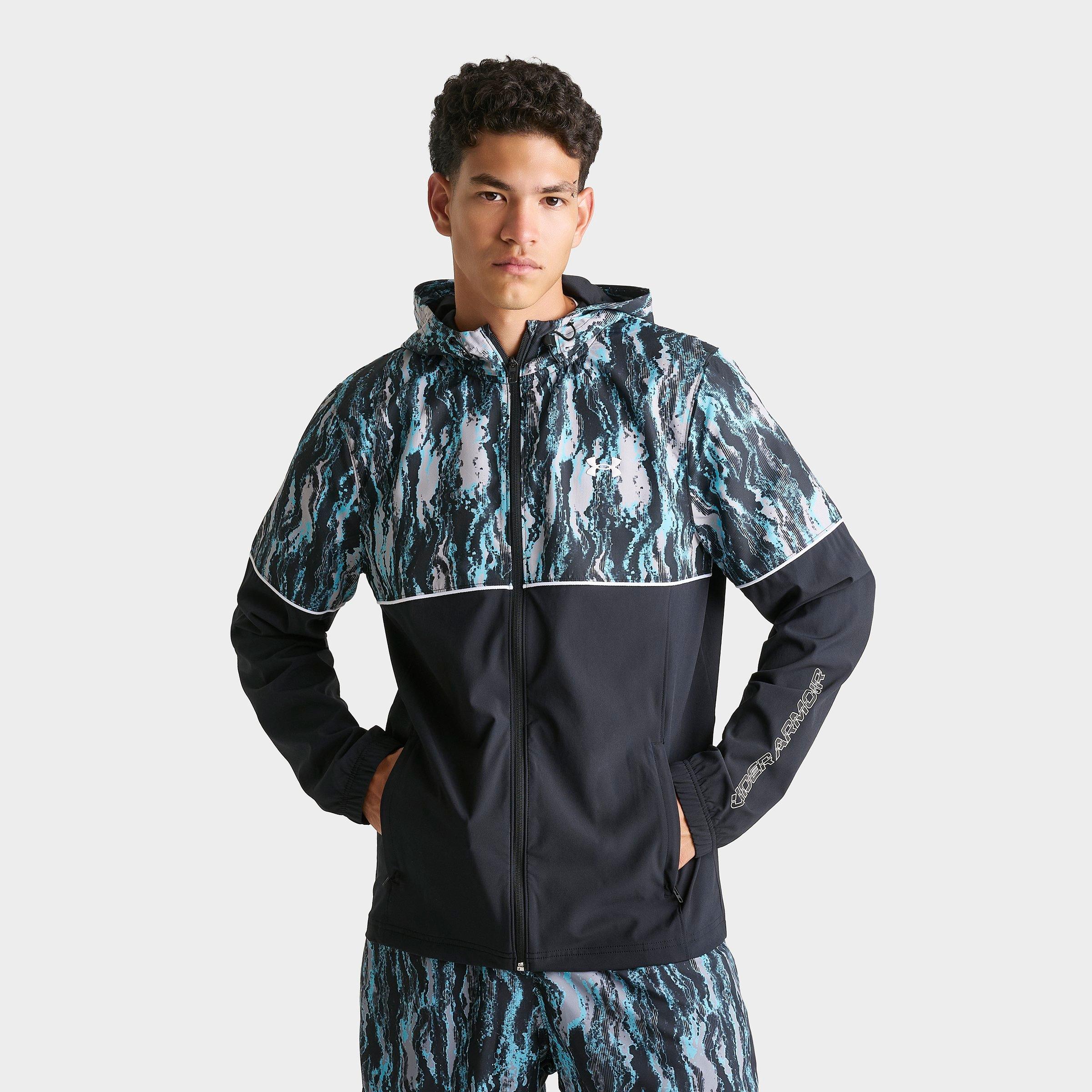 Under Armour Men's Allover Print Full-Zip Woven Jacket in Black/Steel/Fresco Blue Size: XL