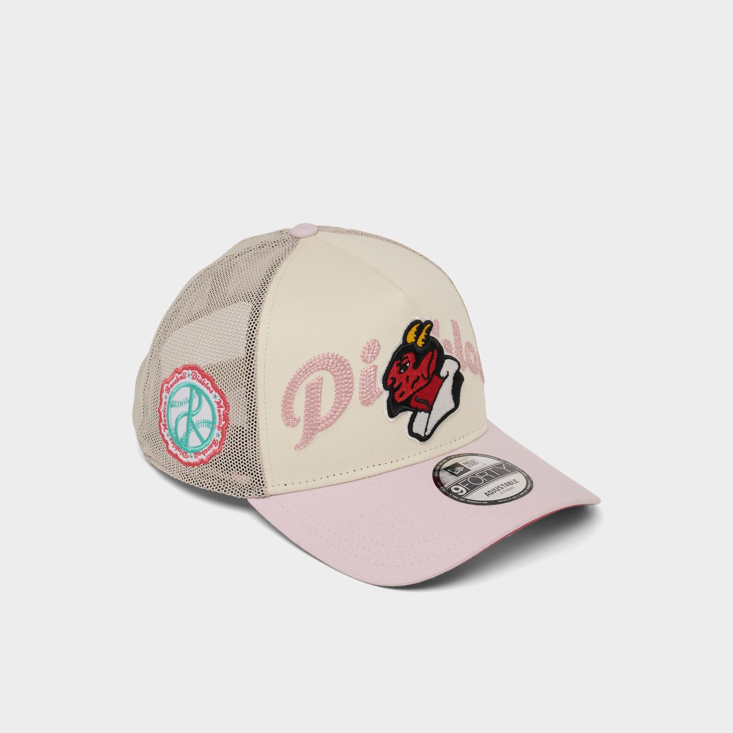 New Era Diablos Mexican League 9FORTY A-Frame Trucker Hat in Pink/Off-White/White