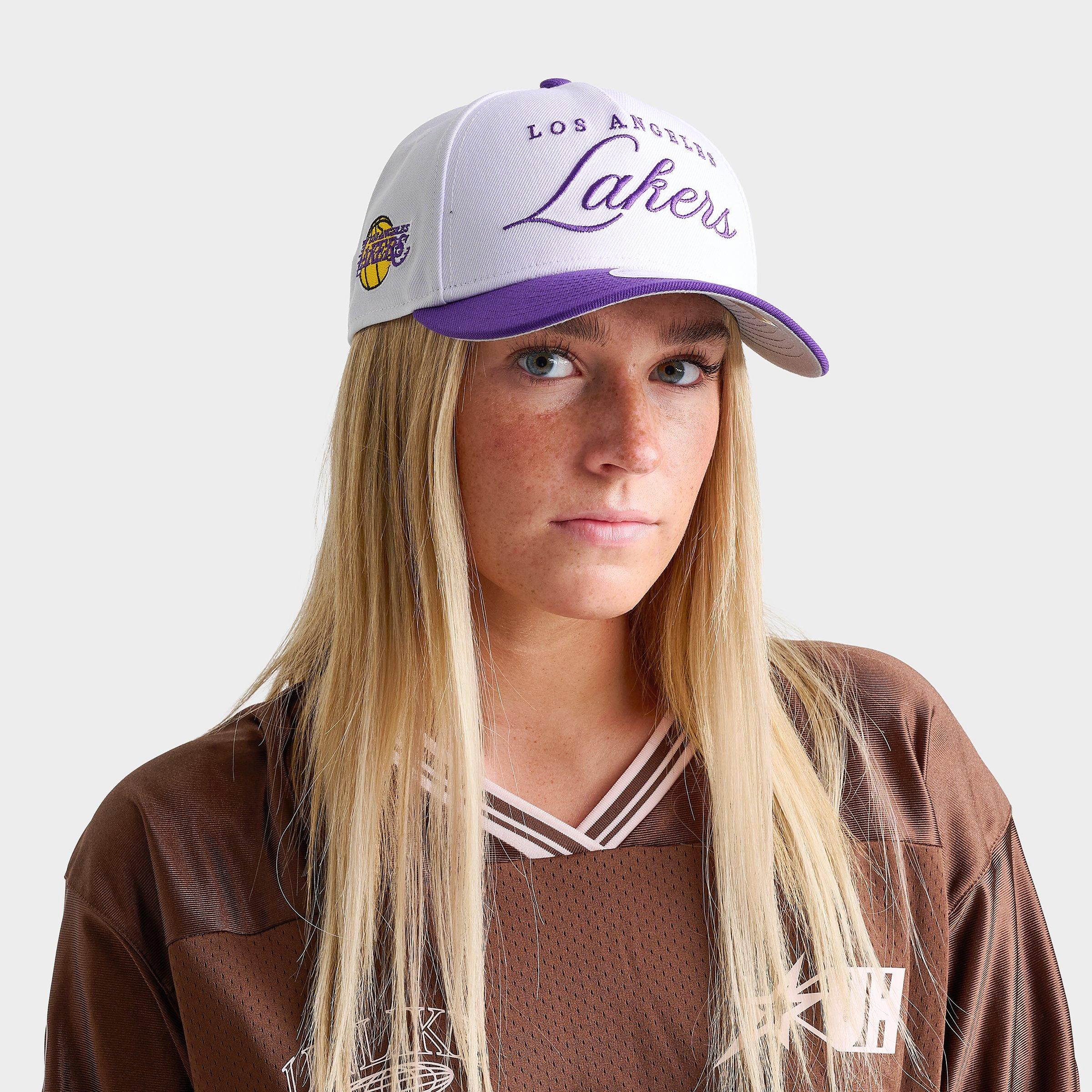 New Era Los Angeles Lakers NBA 2025 Draft 9FORTY M-Crown A-Frame Snapback Hat in Chrome/Purple