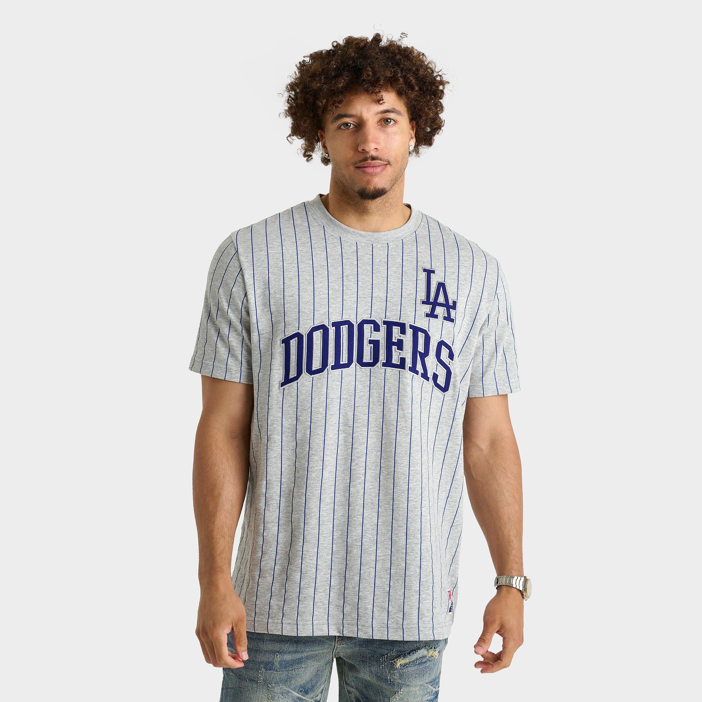 New Era Men's Los Angeles Dodgers Pinstripe T-Shirt in Grey Size: Small