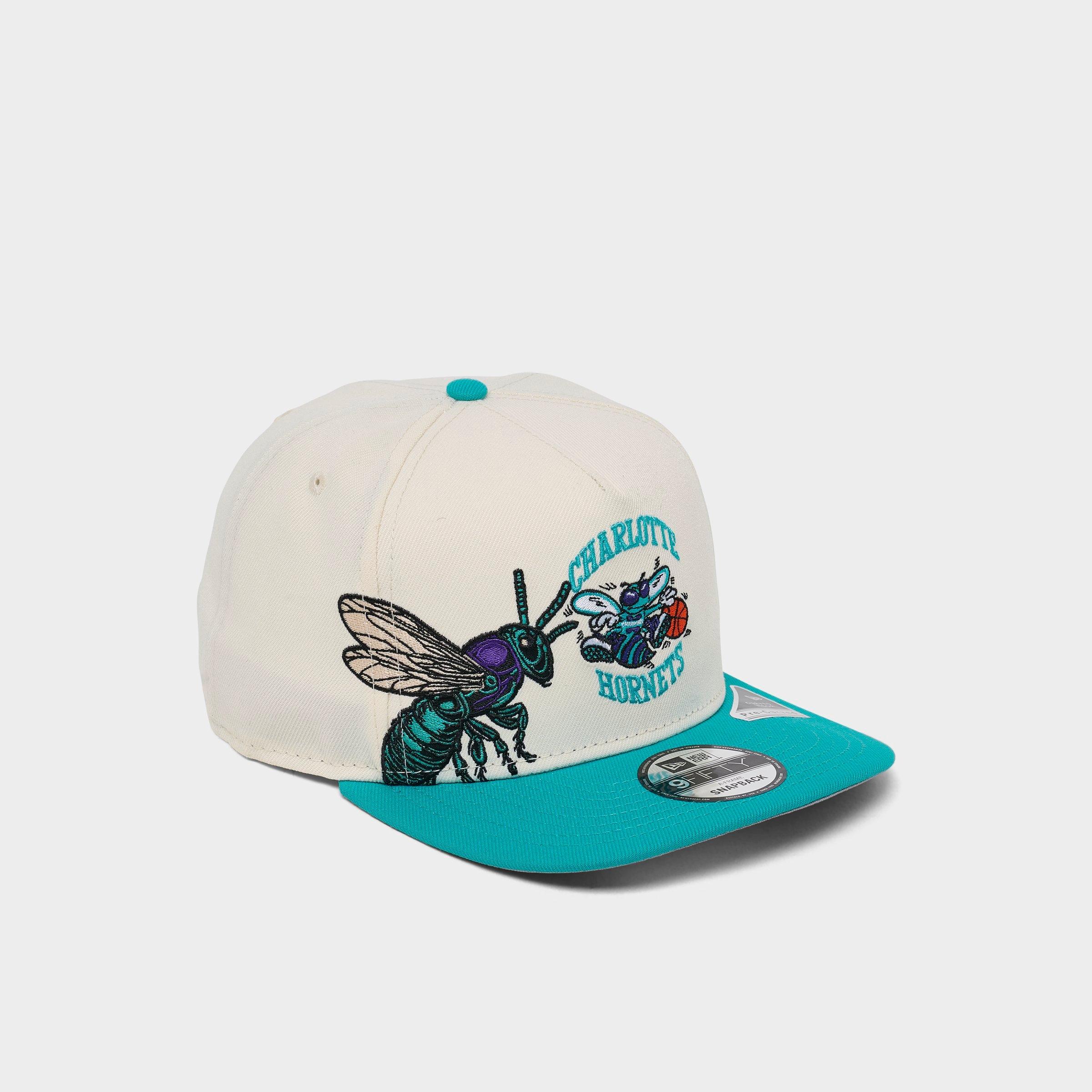 New Era Charlotte Hornets NBA Hardwood Classics 9FIFTY A-Frame Snapback Hat in Chrome/Teal
