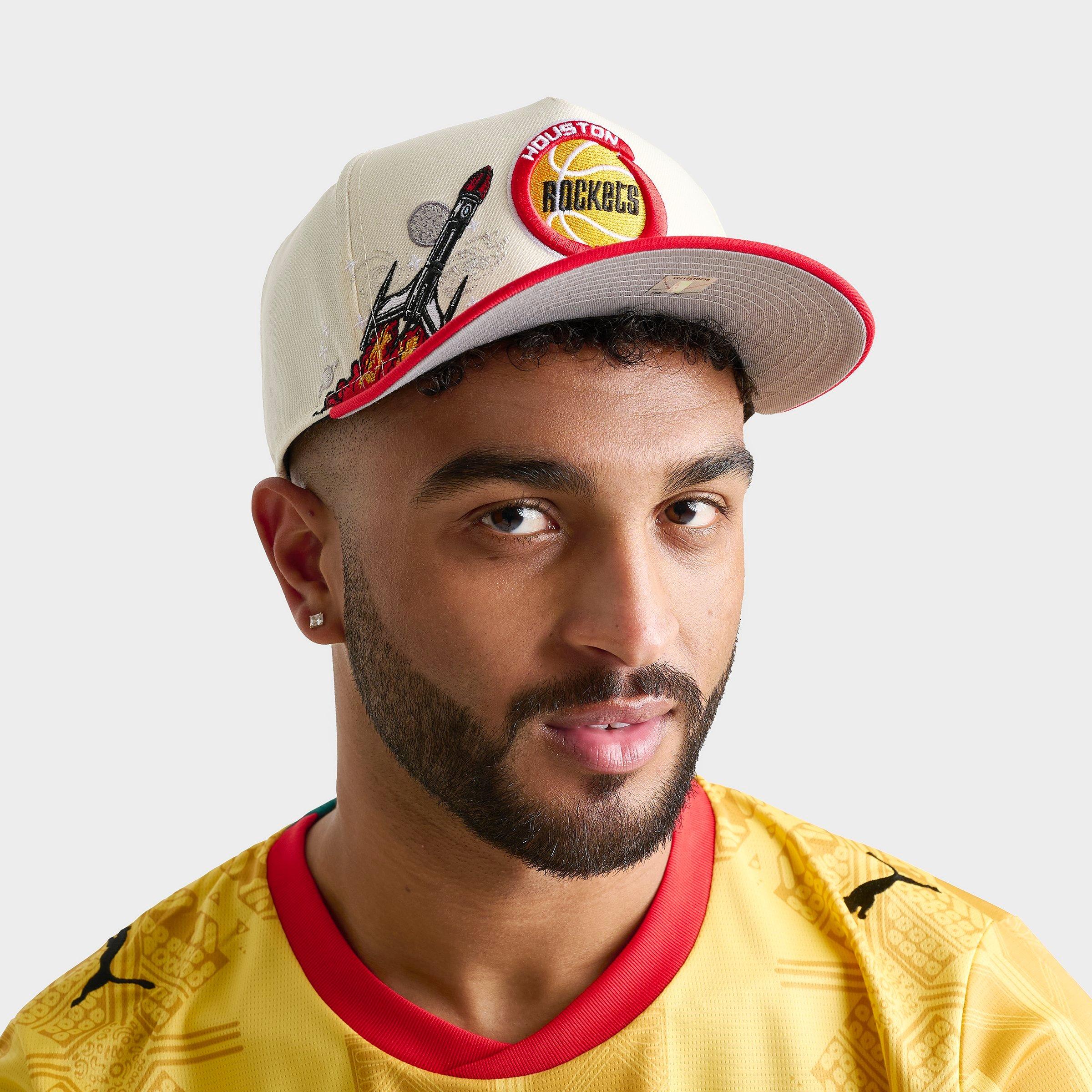 New Era Houston Rockets NBA Hardwood Classics 9FIFTY A-Frame Snapback Hat in Chrome/Red