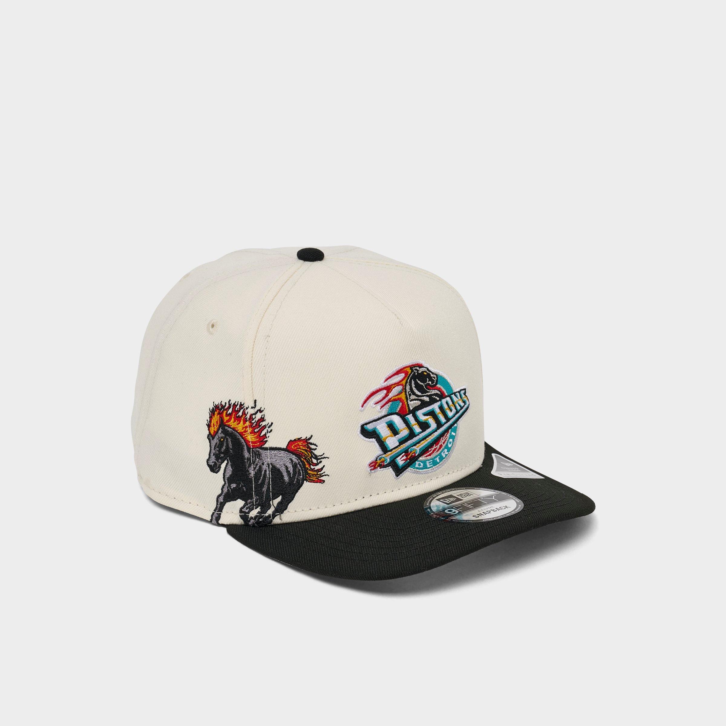 New Era Detroit Pistons NBA Hardwood Classics 9FIFTY A-Frame Snapback Hat in Chrome/Black