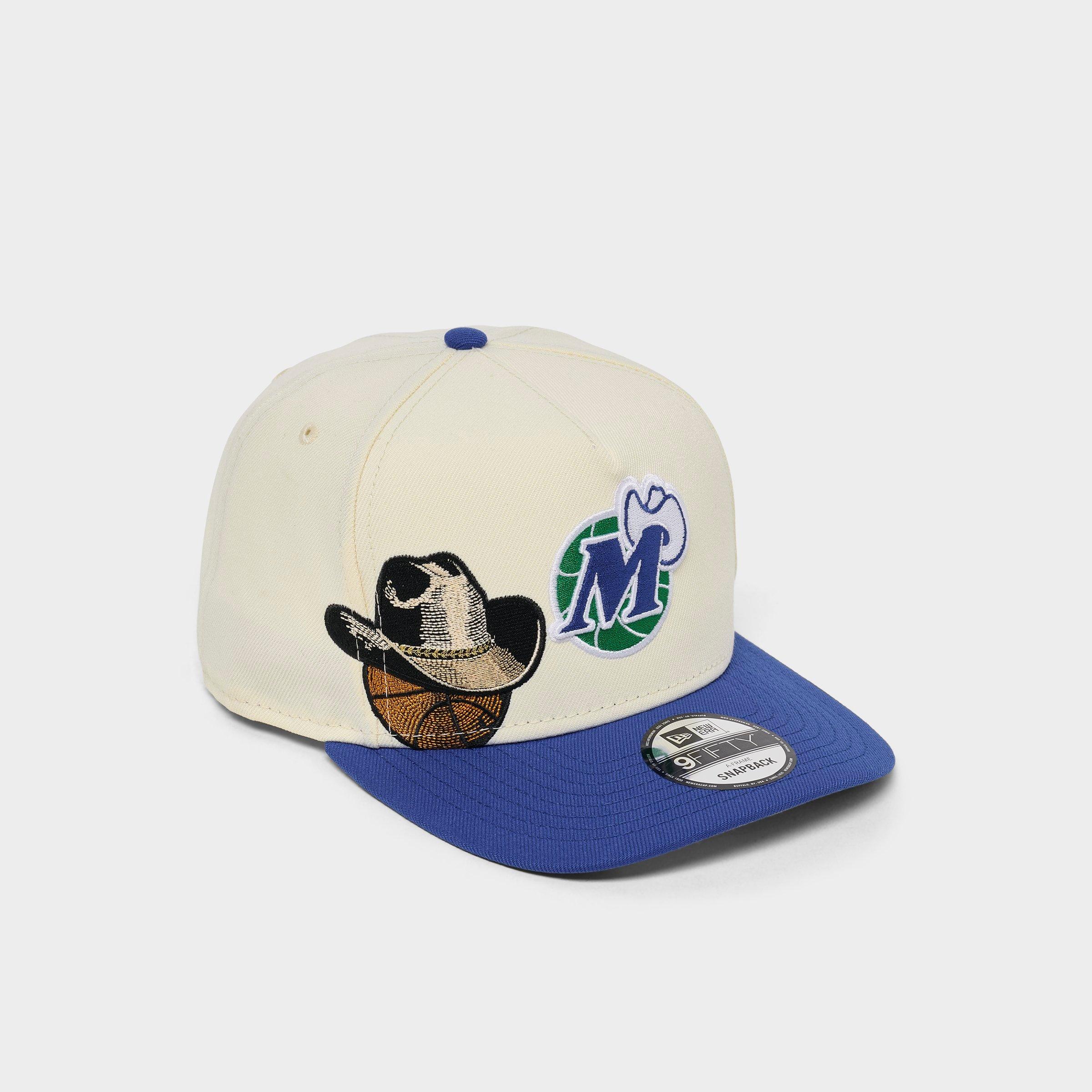 New Era Dallas Mavericks NBA Hardwood Classics 9FIFTY A-Frame Snapback Hat in Chrome White/Blue