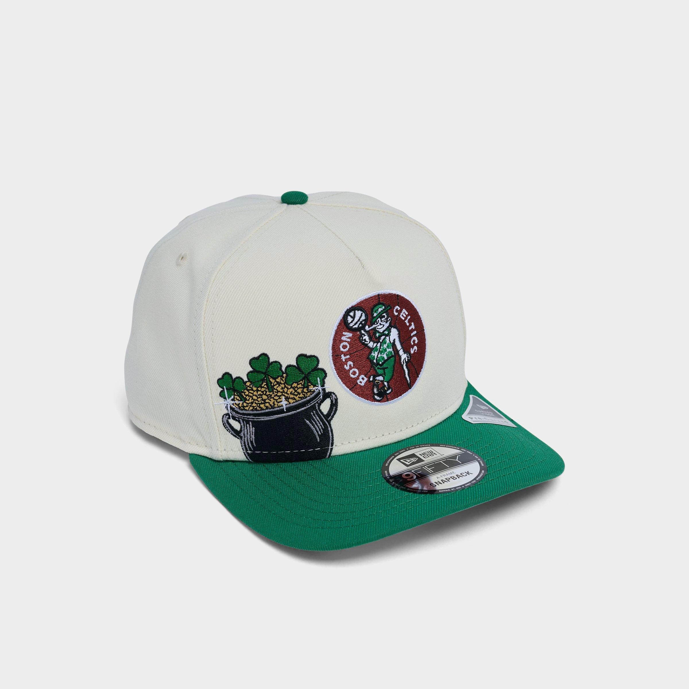 New Era Boston Celtics NBA Hardwood Classics 9FIFTY A-Frame Snapback Hat in Chrome/Green