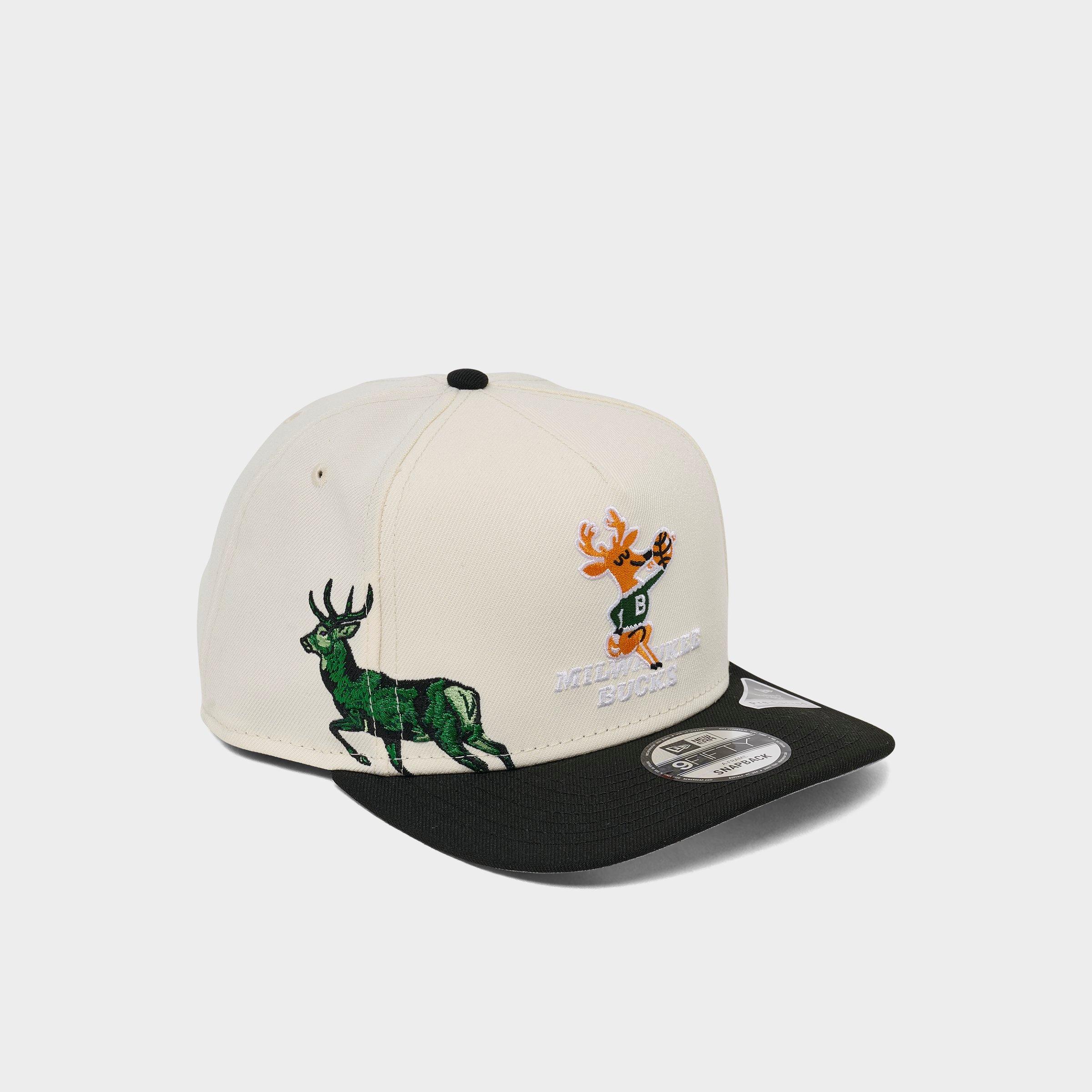 New Era Milwaukee Bucks NBA Hardwood Classics 9FIFTY A-Frame Snapback Hat in Chrome/Black