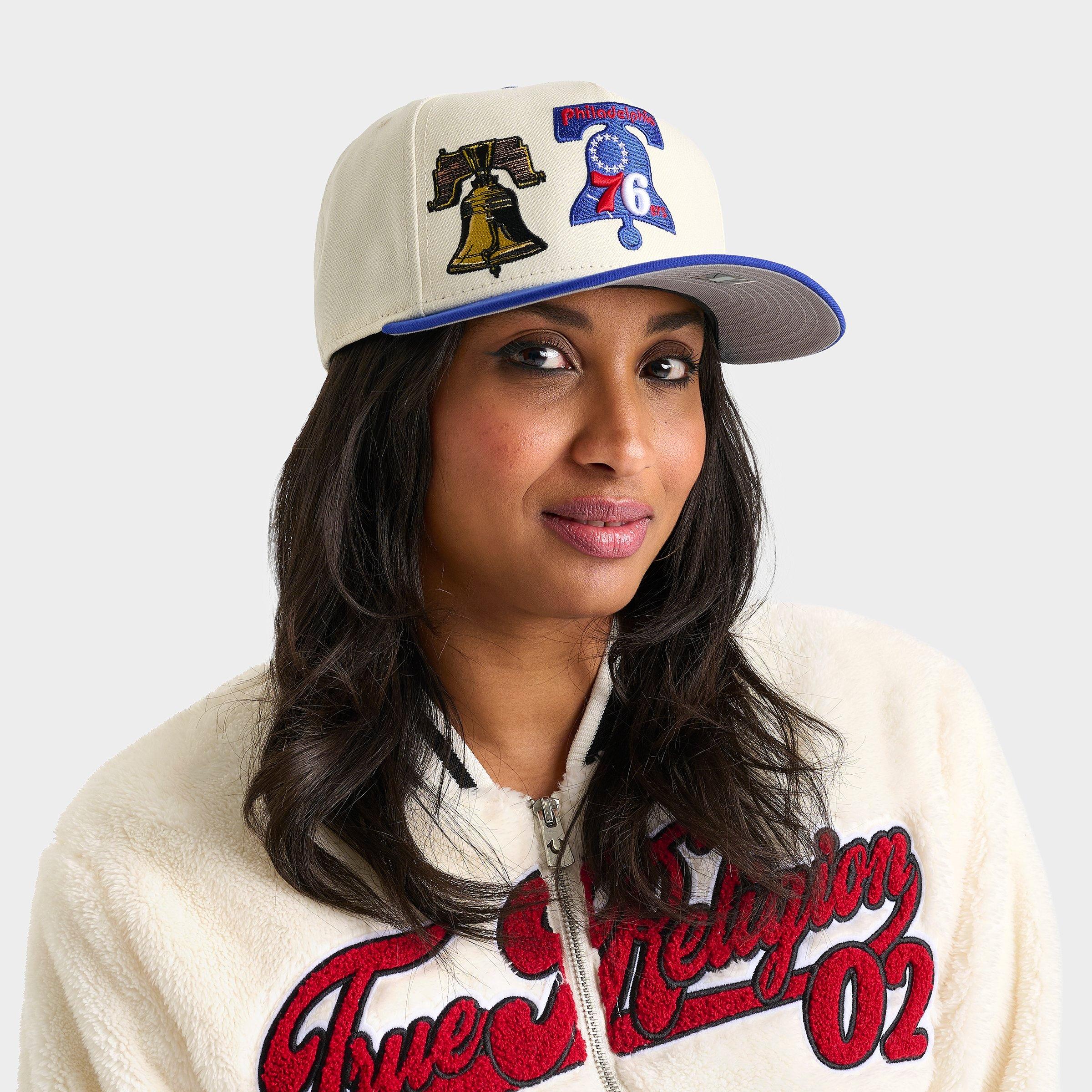 New Era Philadelphia 76ers NBA Hardwood Classics 9FIFTY A-Frame Snapback Hat in Chrome/Blue