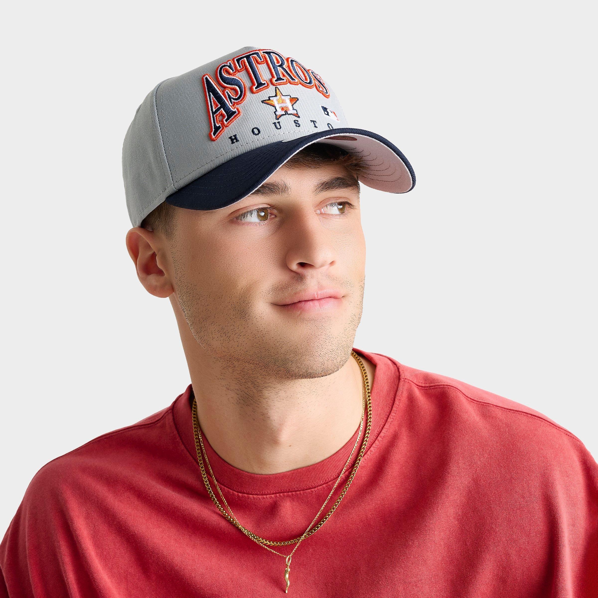 New Era Houston Astros MLB 9FORTY Embroidery Wordmark A-Frame Snapback Hat in Grey/Navy