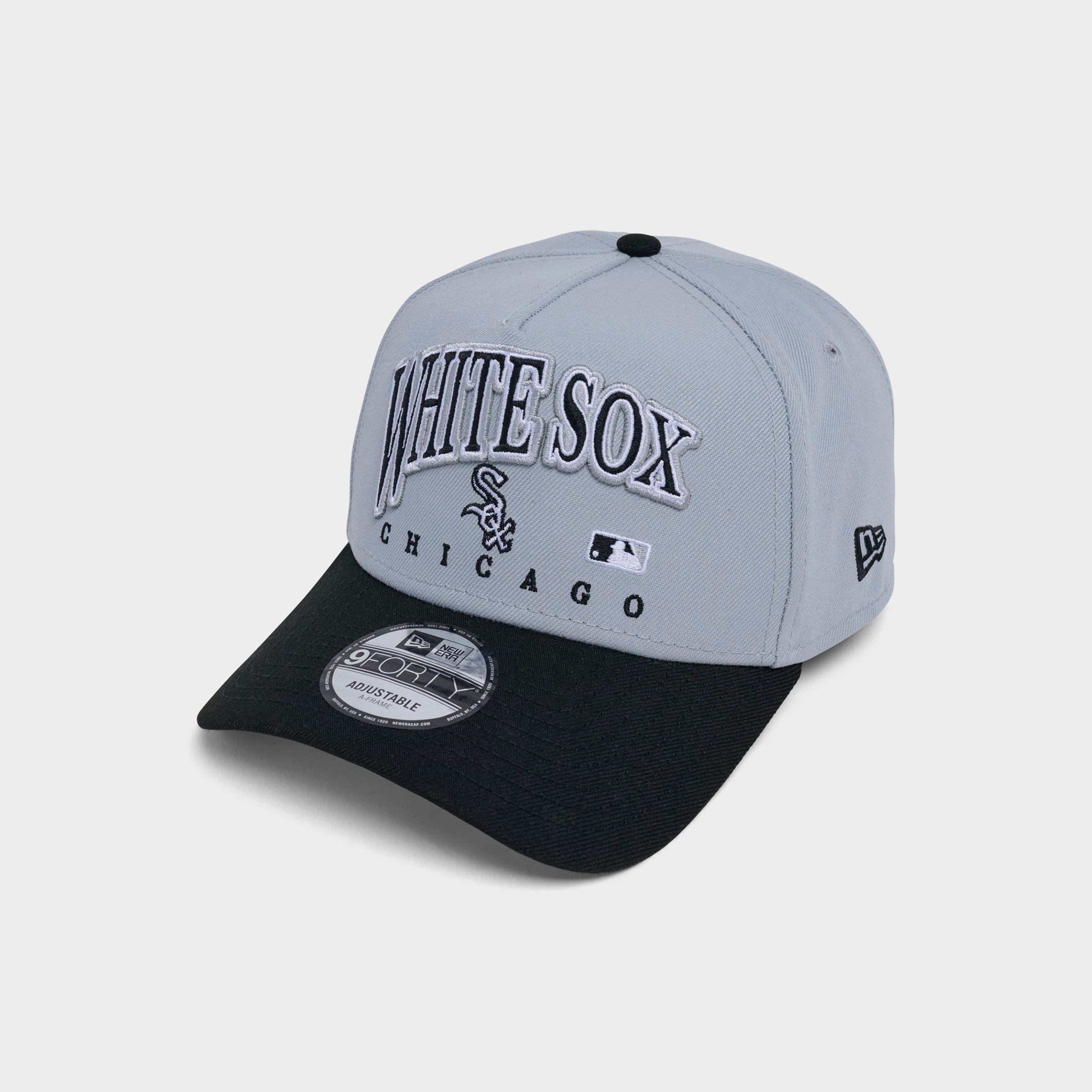 New Era Chicago White Sox MLB 9FORTY Embroidery Wordmark A-Frame Snapback Hat in Grey/Black