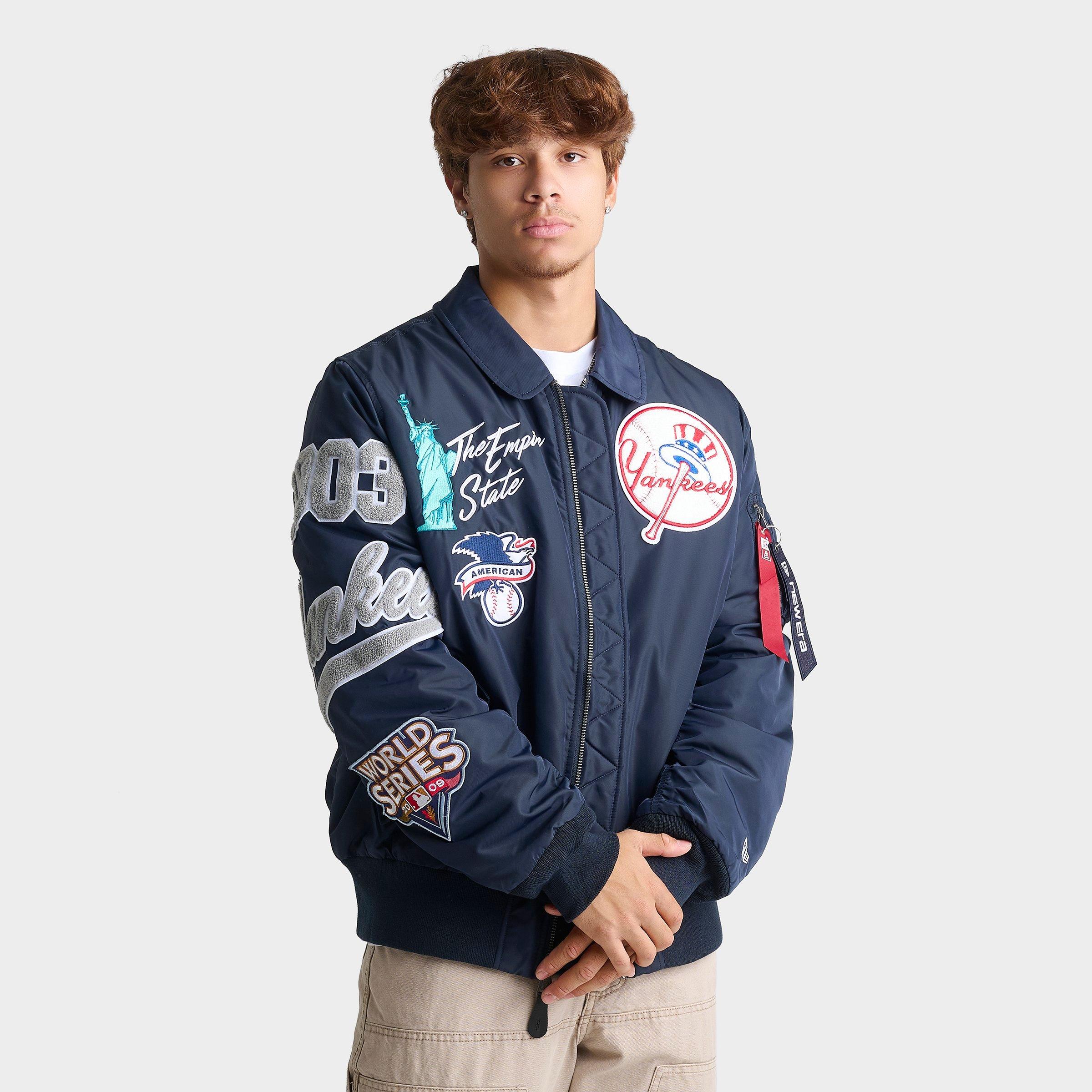 New Era Men's x Alpha Industries New York Yankees MLB Hooded Bomber Jacket in Navy Size: 2XL