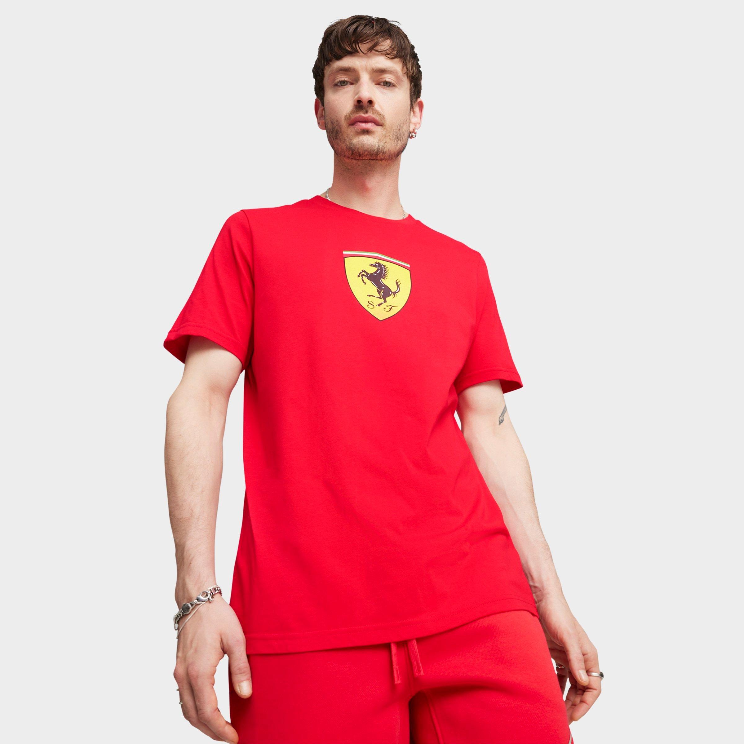 Puma Men's Scuderia Ferrari Race Big Shield Motorsport T-shirt In Rosso Corsa
