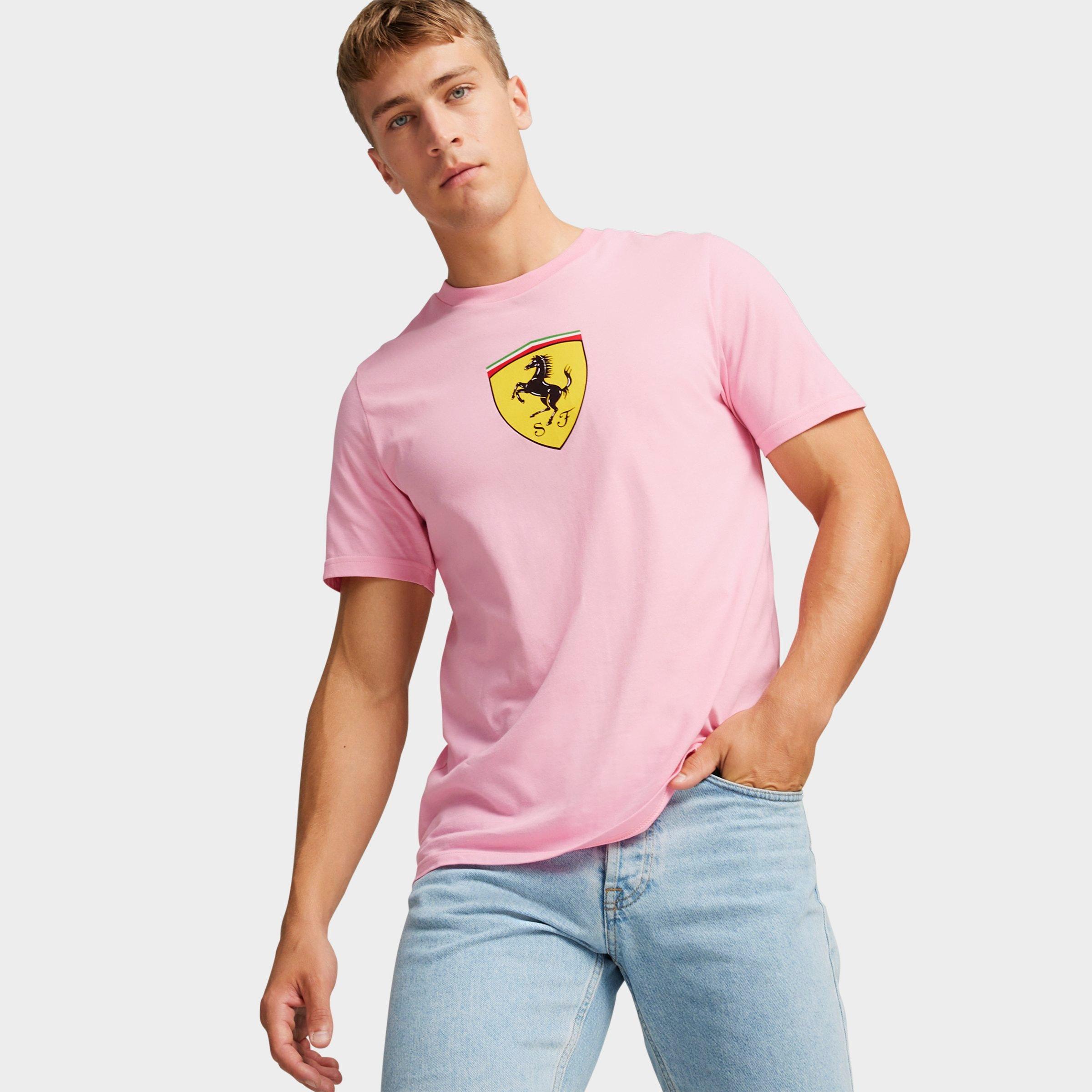 Puma Men's Scuderia Ferrari Race Big Shield Motorsport T-Shirt in Pink/Pink Lilac Size Large 100% Cotton/Jersey Shirt 