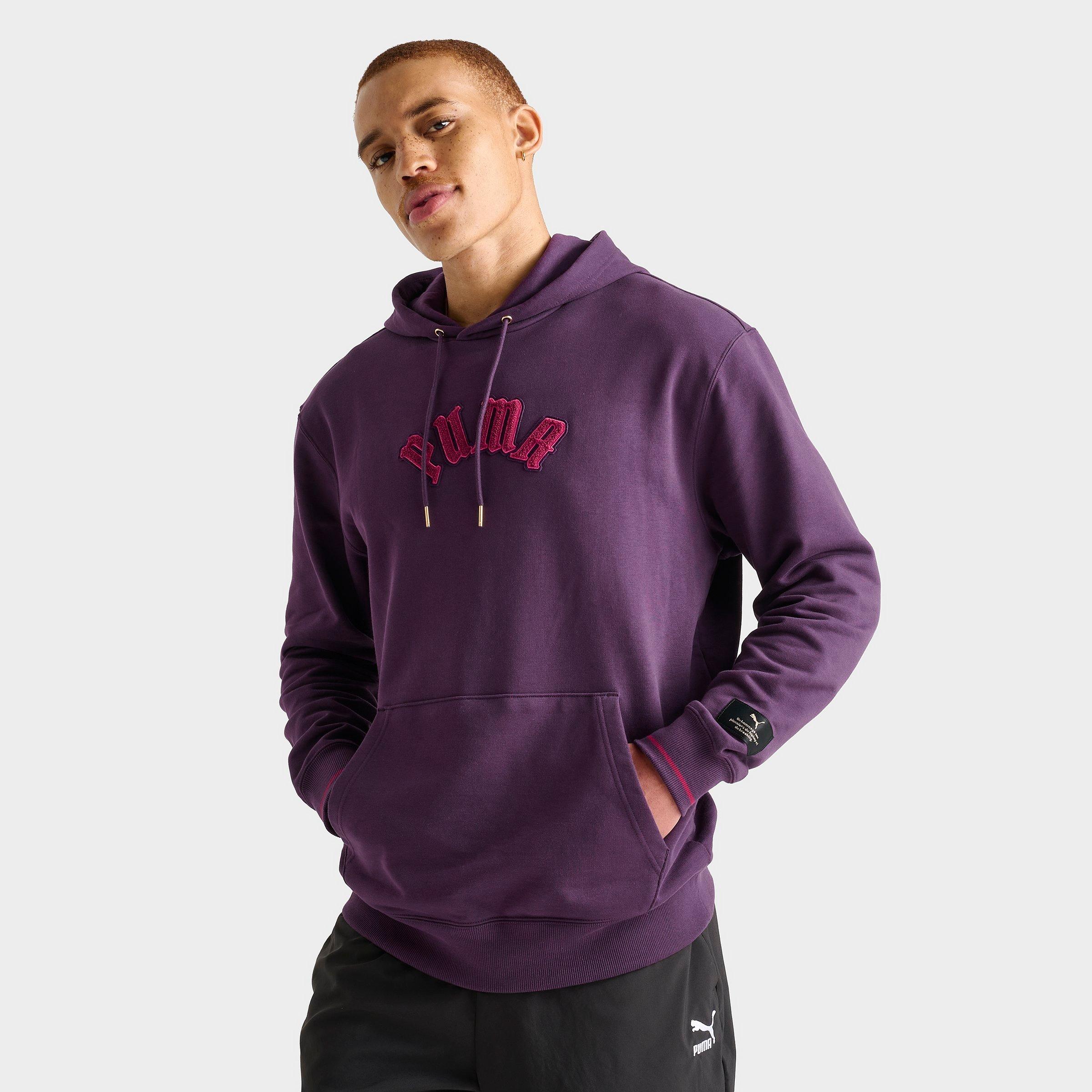 Puma Men's Classics Play Loud Chenille Logo Hoodie In Midnight Plum