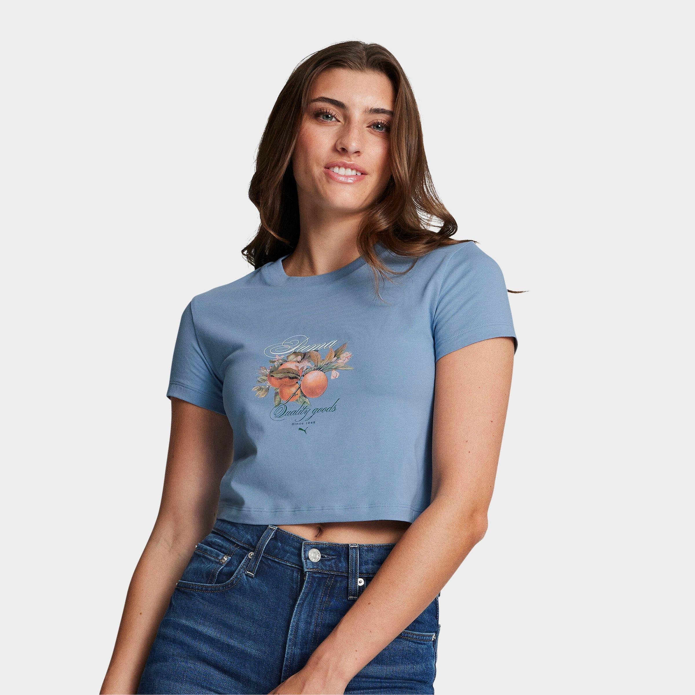 Shop Puma Women's Fruity Graphic Baby T-shirt In Zen Blue