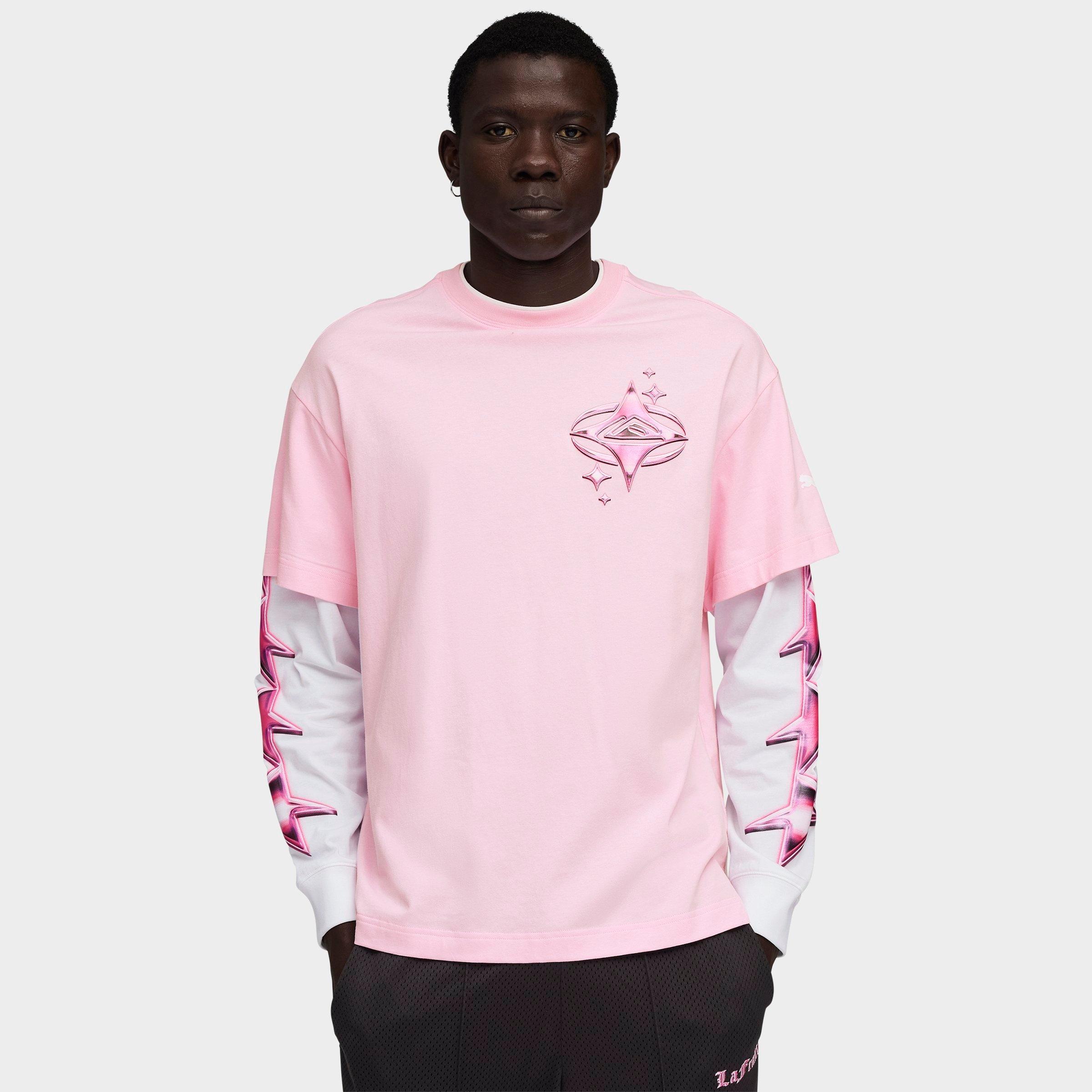 Men's Puma LaFrancé Pink Heem Layered Long-Sleeve T-Shirt in Pale Pink/Puma White Size: Small
