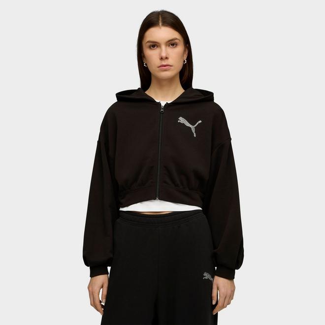 Women's Puma Essentials Graphics Bedazzled Cropped Full-Zip Hoodie